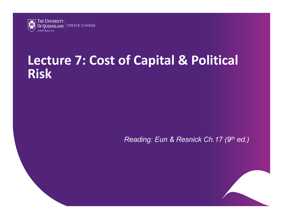 Lecture 7 Costof Capital 2021 Introductory Econometrics ECON2300 ...