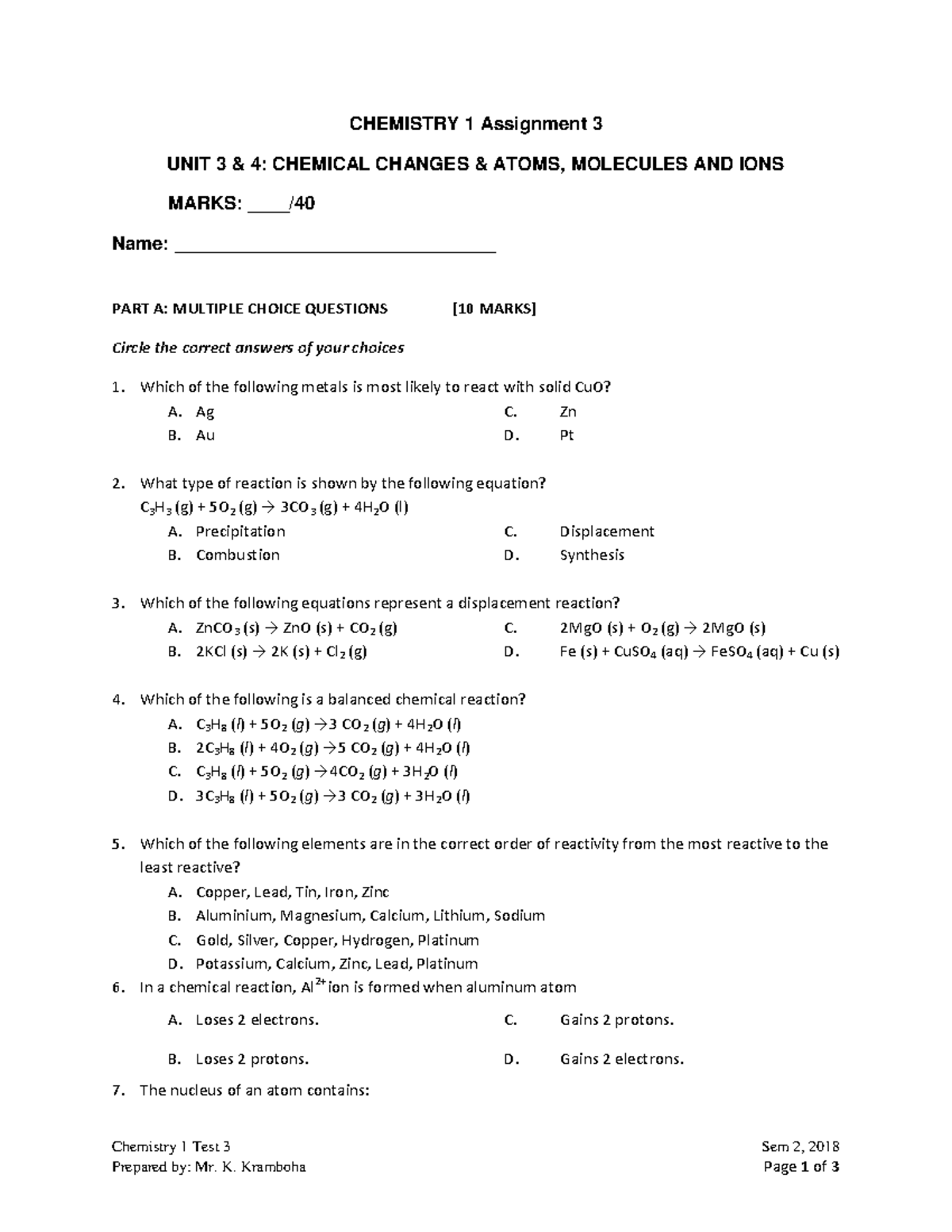 chemistry assignment 3