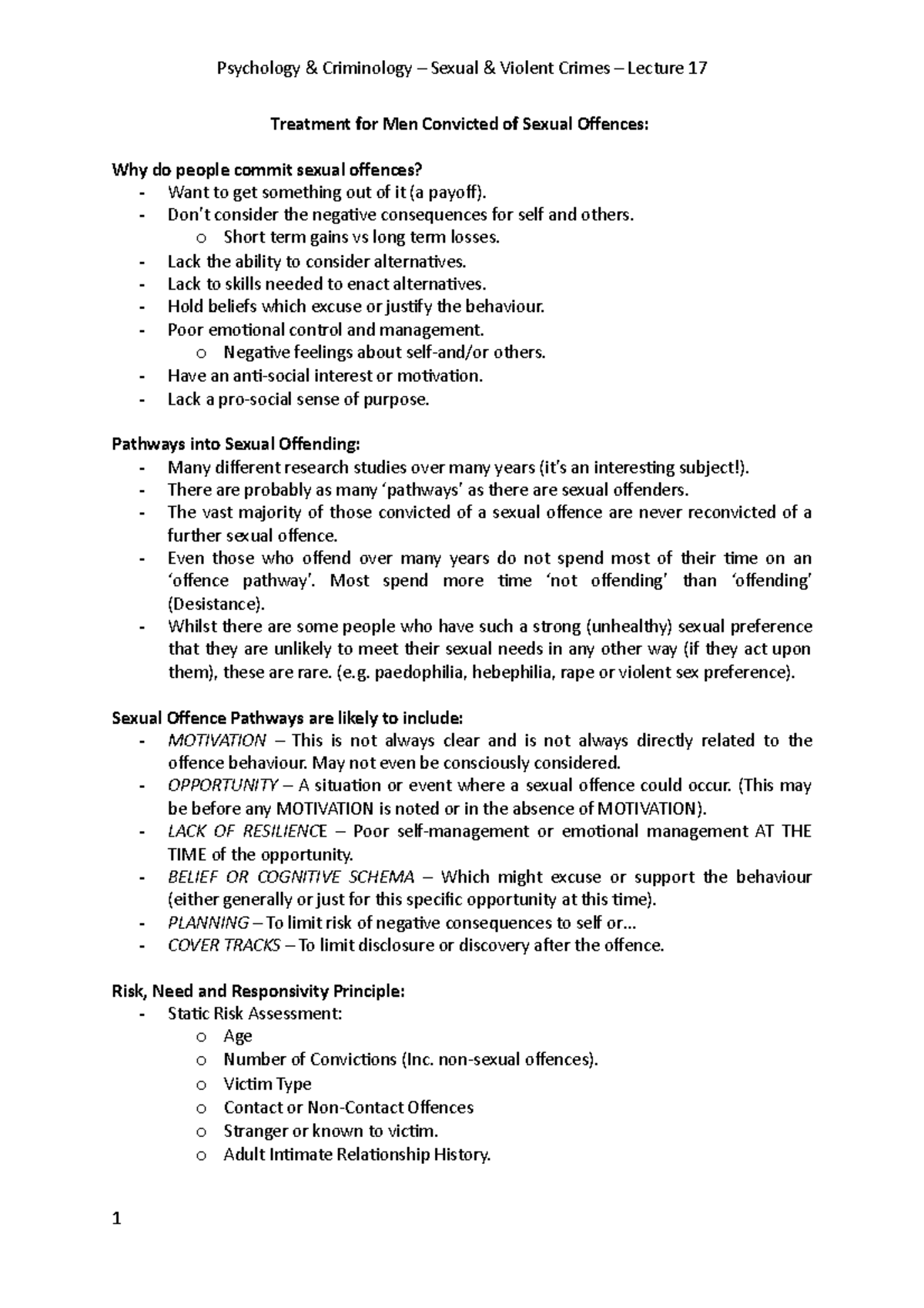 Lecture 17 - Treatment for Men Convicted of Sexual Offences - Don’t ...