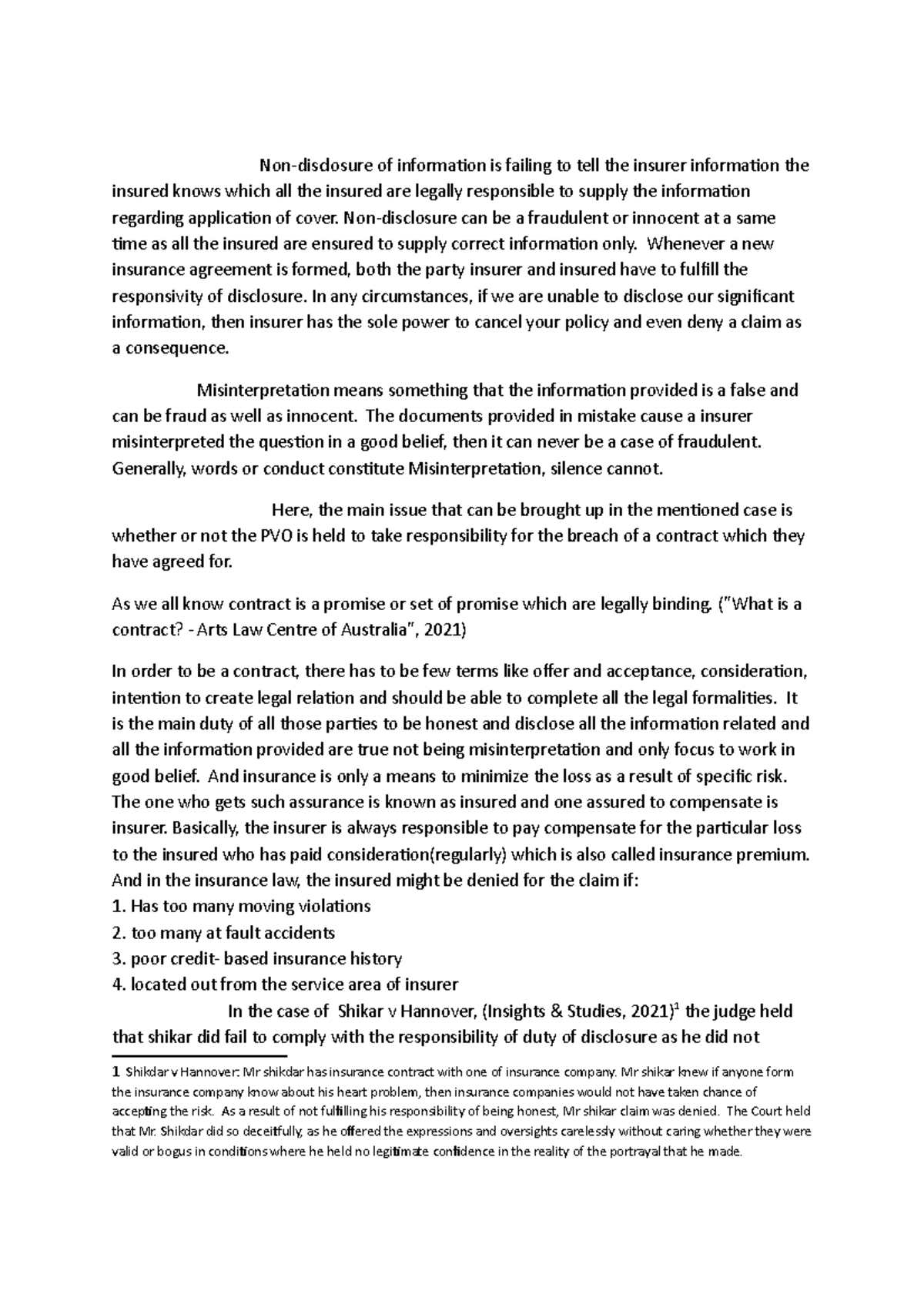 Responsibility of Disclosure in Insurance Contracts - Studocu