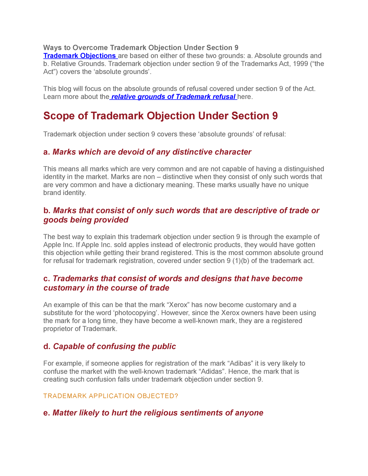 Trademark Objections - Absolute Grounds And B. Relative Grounds ...