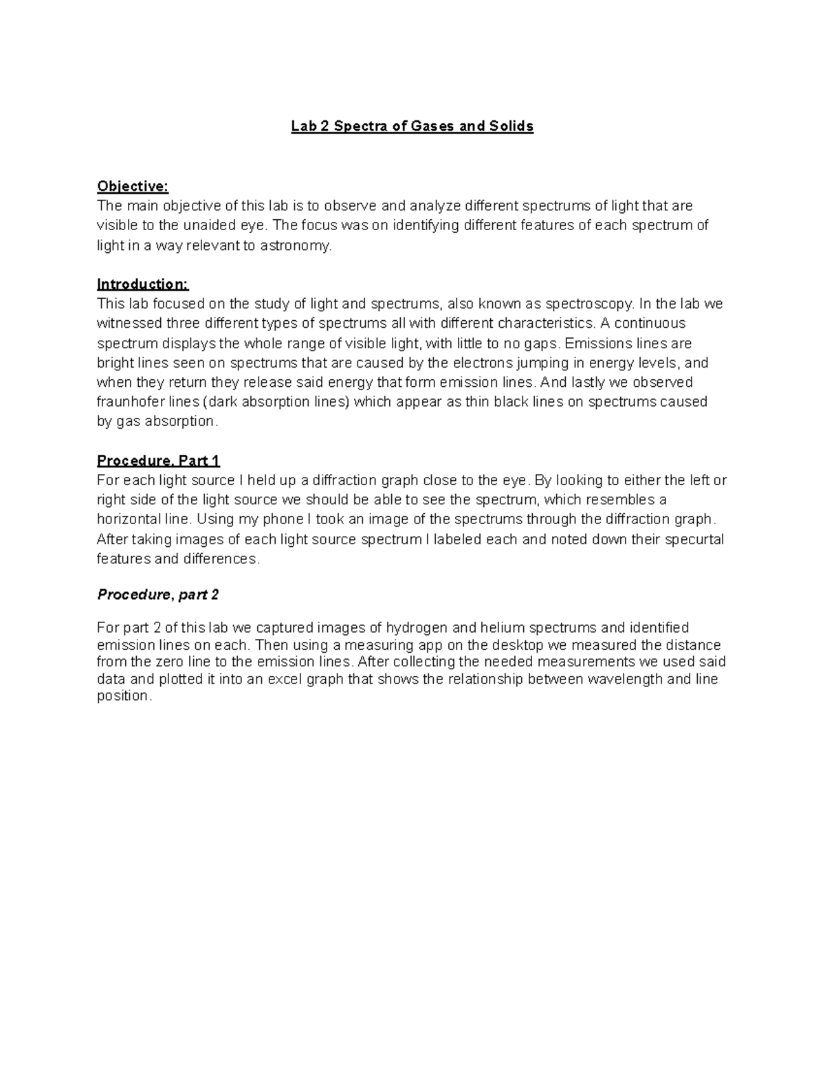 Danielle Mead V01038658 Lab 2 Spectra of Gases and solids Lab 2