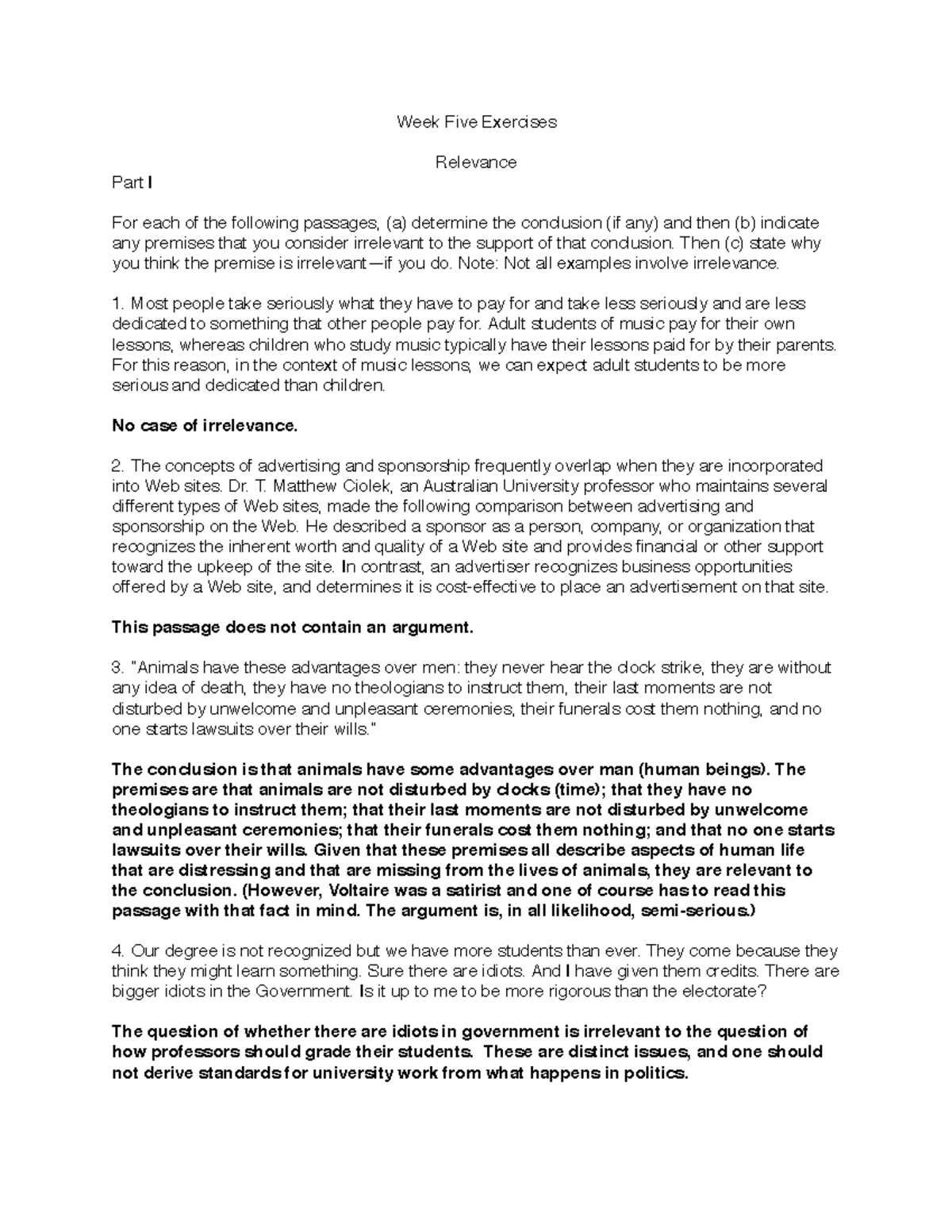 5. Relevance Answers - Week Five Exercises Relevance Part I For each of ...