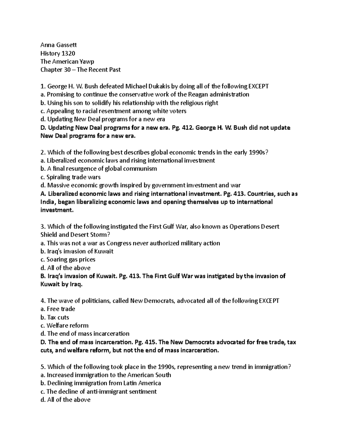 Chapter 30 Review Questions - Anna Gasset History 1320 The American ...