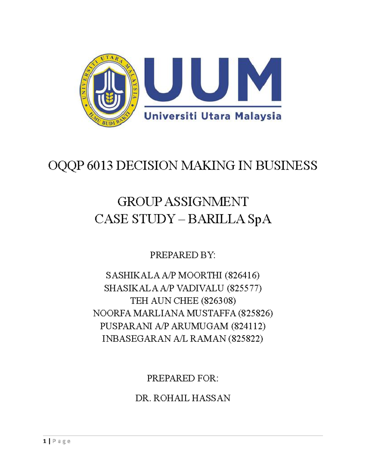 Group B Oqqp 6013 Barilla Sp A Oqqp 6013 Decision Making In Business Group Assignment Case Study Studocu
