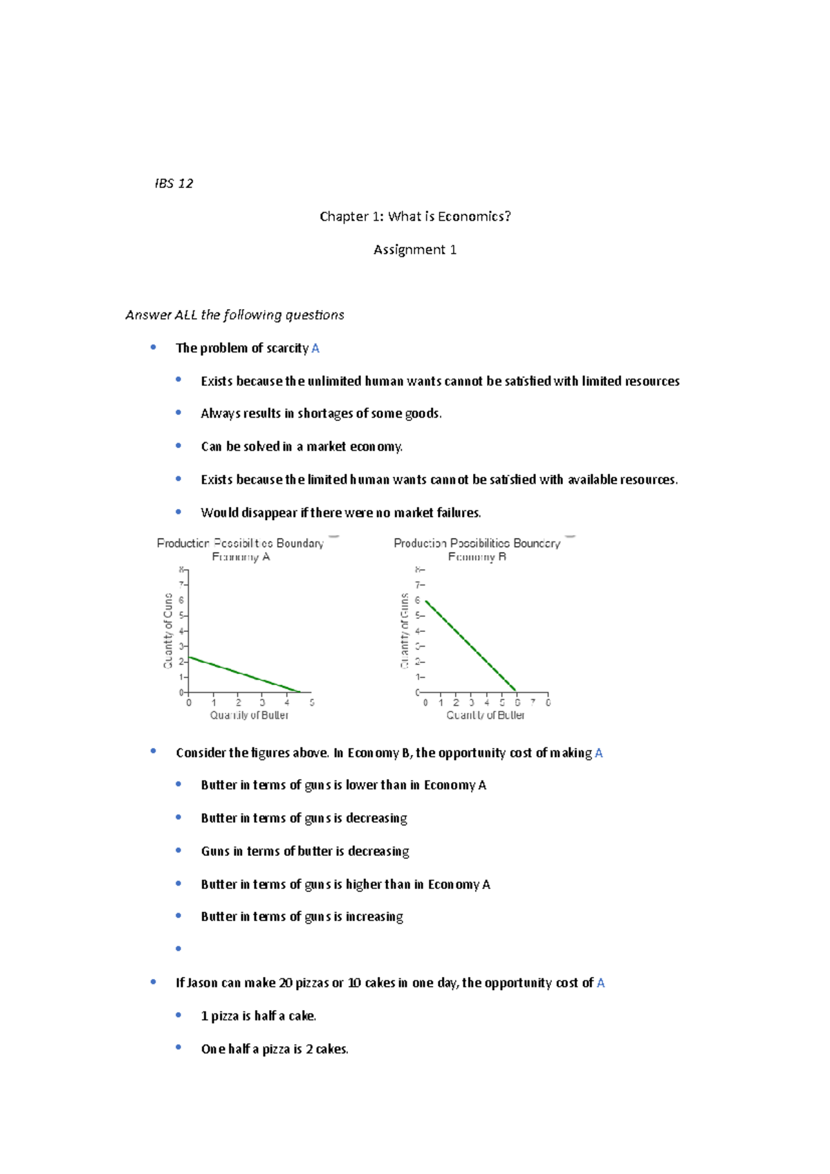 Economics Assignment - IBS 12 Chapter 1: What Is Economics? Assignment ...