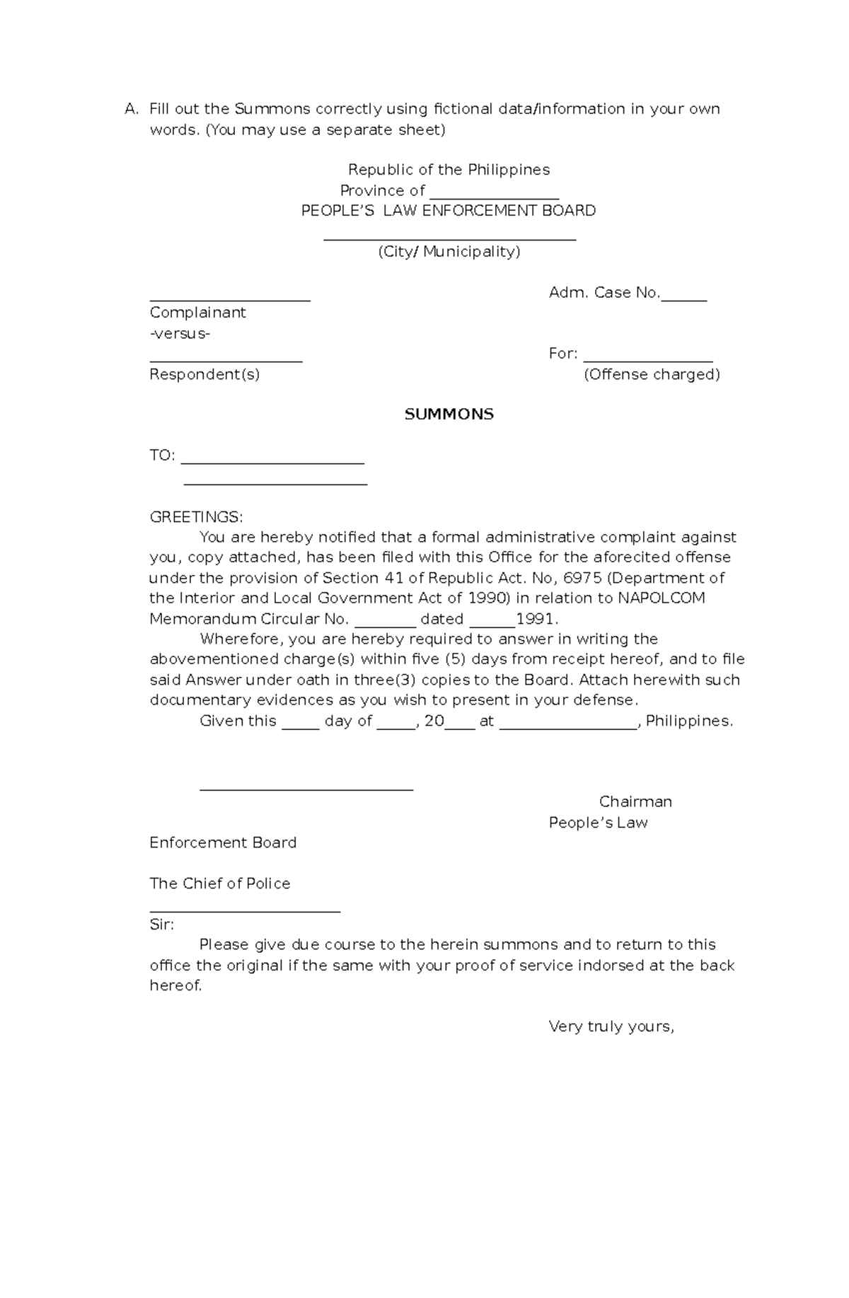 Fill-out-the-Summons-correctly-using-fictional-data - A. Fill out the ...