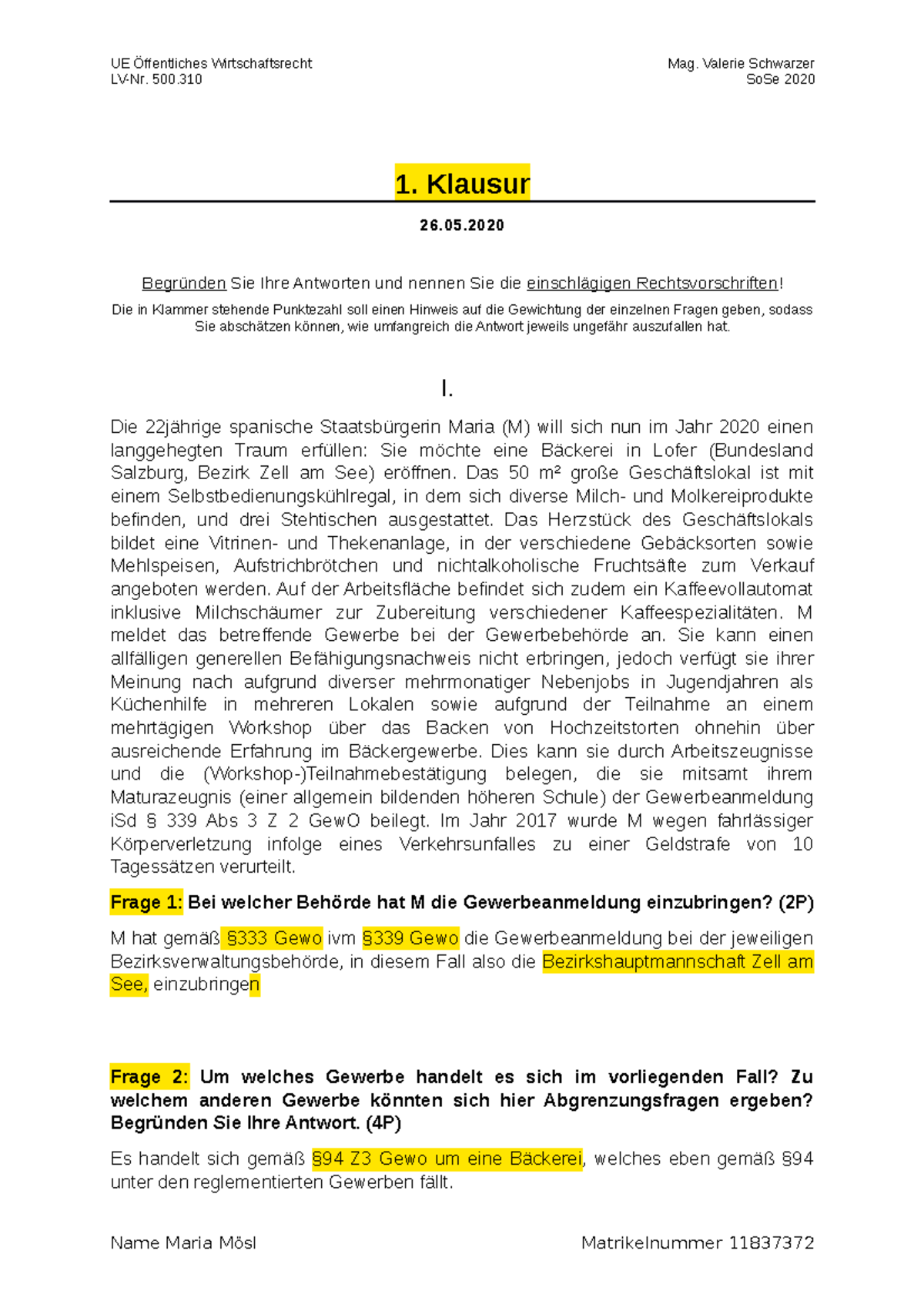 Was Passiert Wenn Jemand Während Einer Klausur Stirbt Klausur Übung ÖWR - LV-Nr. 500 SoSe 2020 1. Klausur 26. Begründen Sie