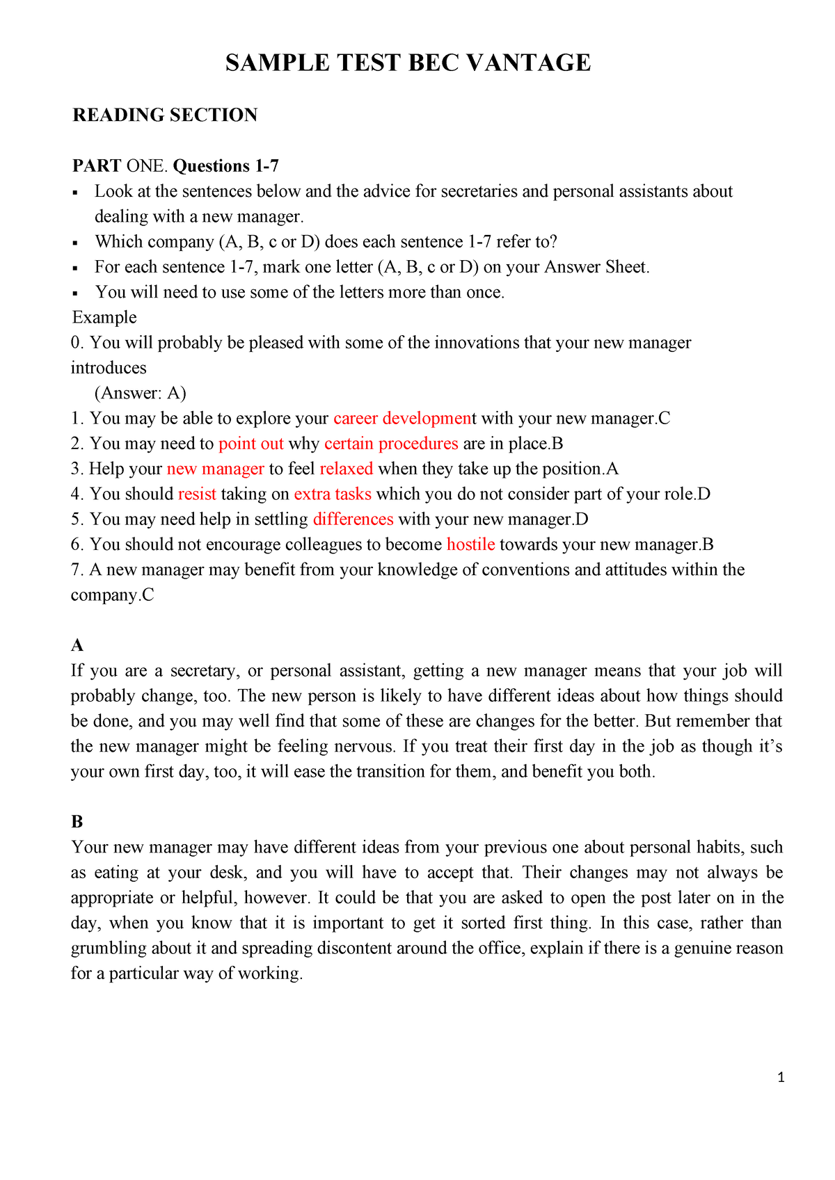 BEC Vantage Sample Test Reading - SAMPLE TEST BEC VANTAGE READING ...