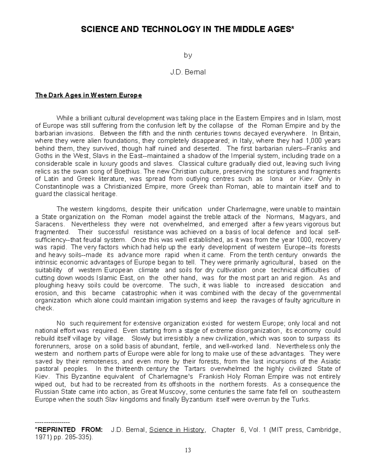 science and technology in middle ages essay