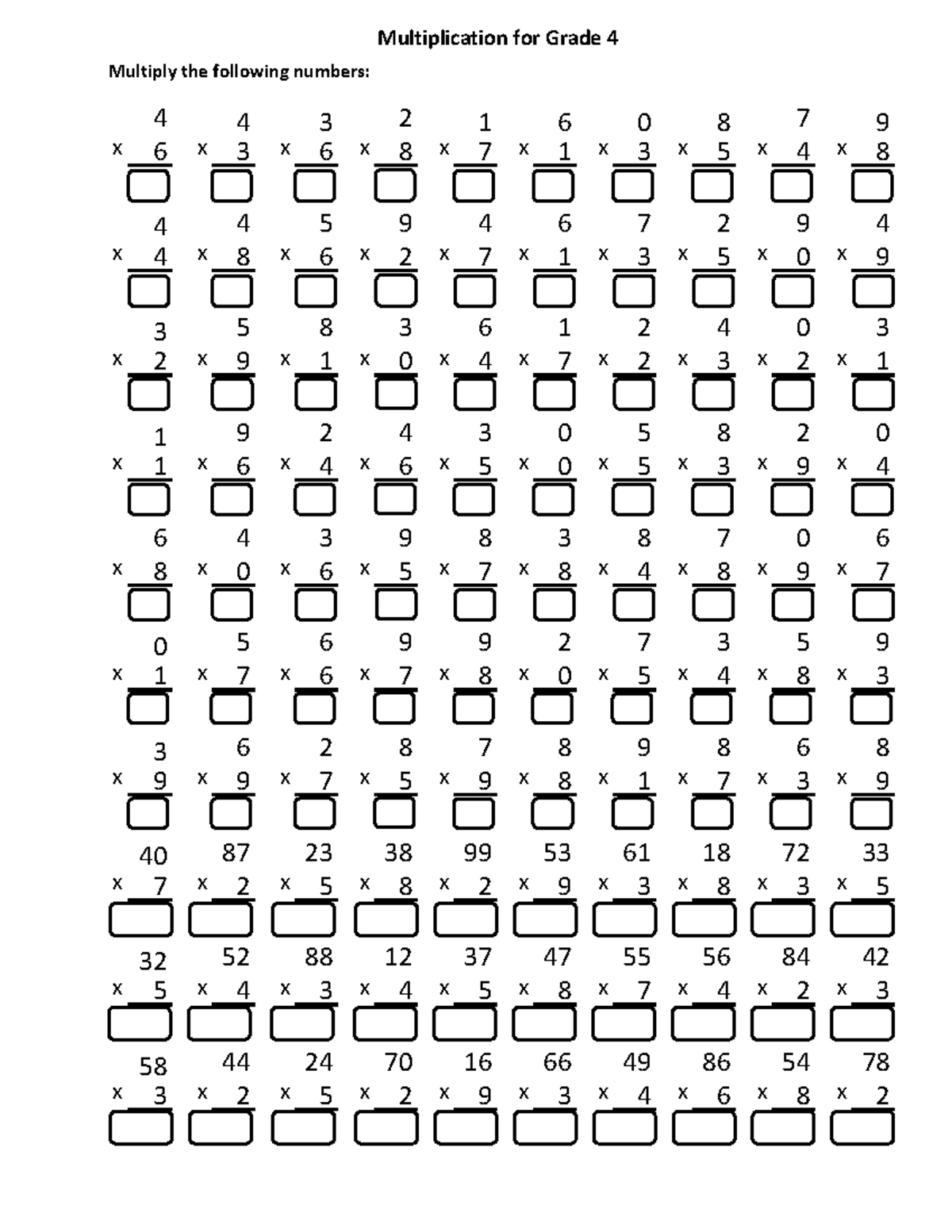 Multiplication-for-Grade-4 - Multiply the following numbers: - 4 4 3 2 ...