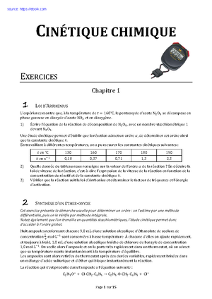 Cinétique Chimique TD Corrige 10 - Exercices Corrigés De Cinétique ...