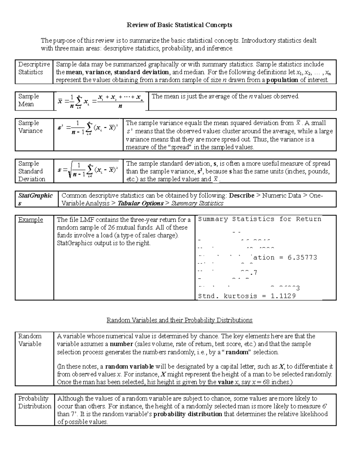 Review of Basic Statistical Concepts - Introductory statistics dealt ...