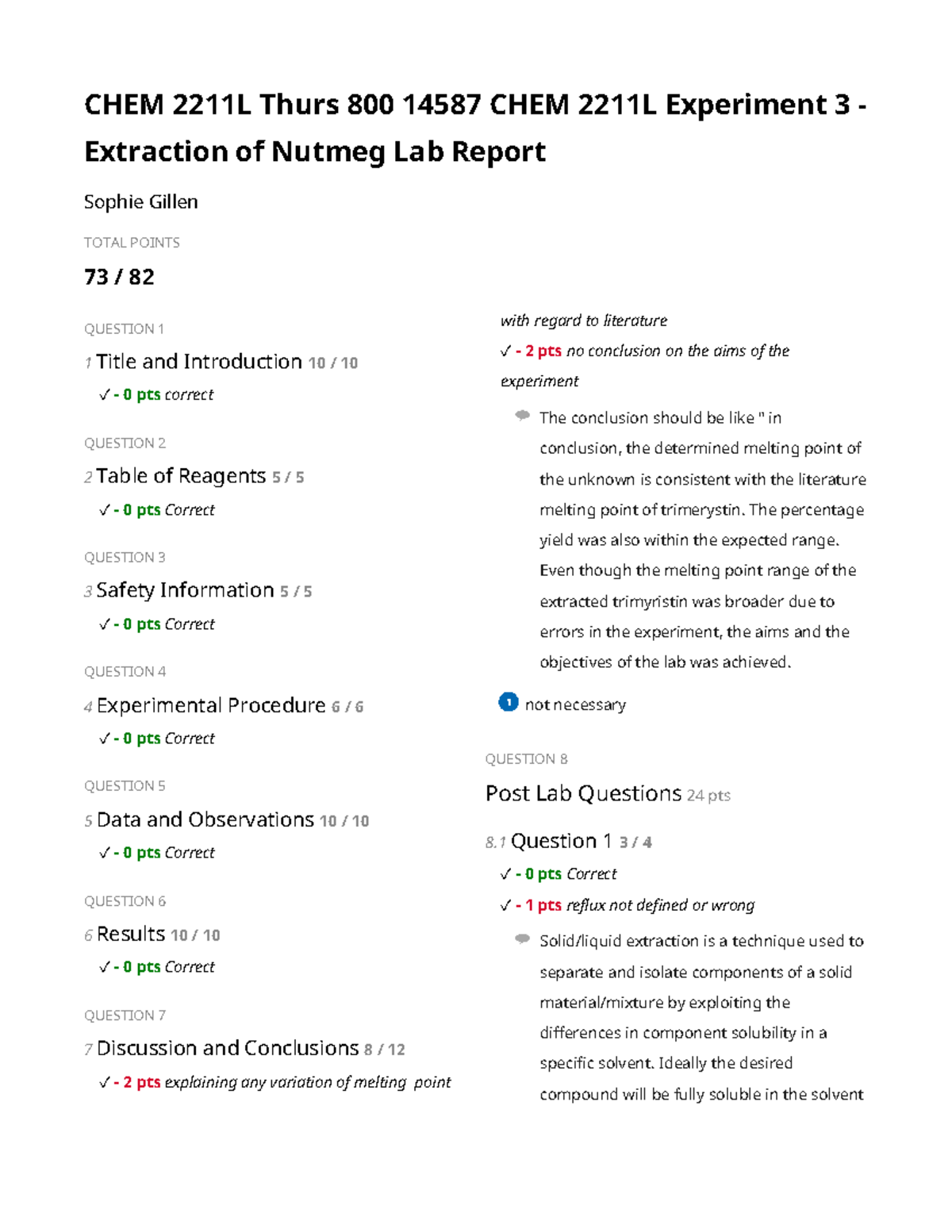 Exp 3 lab report CHEM 2211L Thurs 800 14587 CHEM 2211L Experiment 3