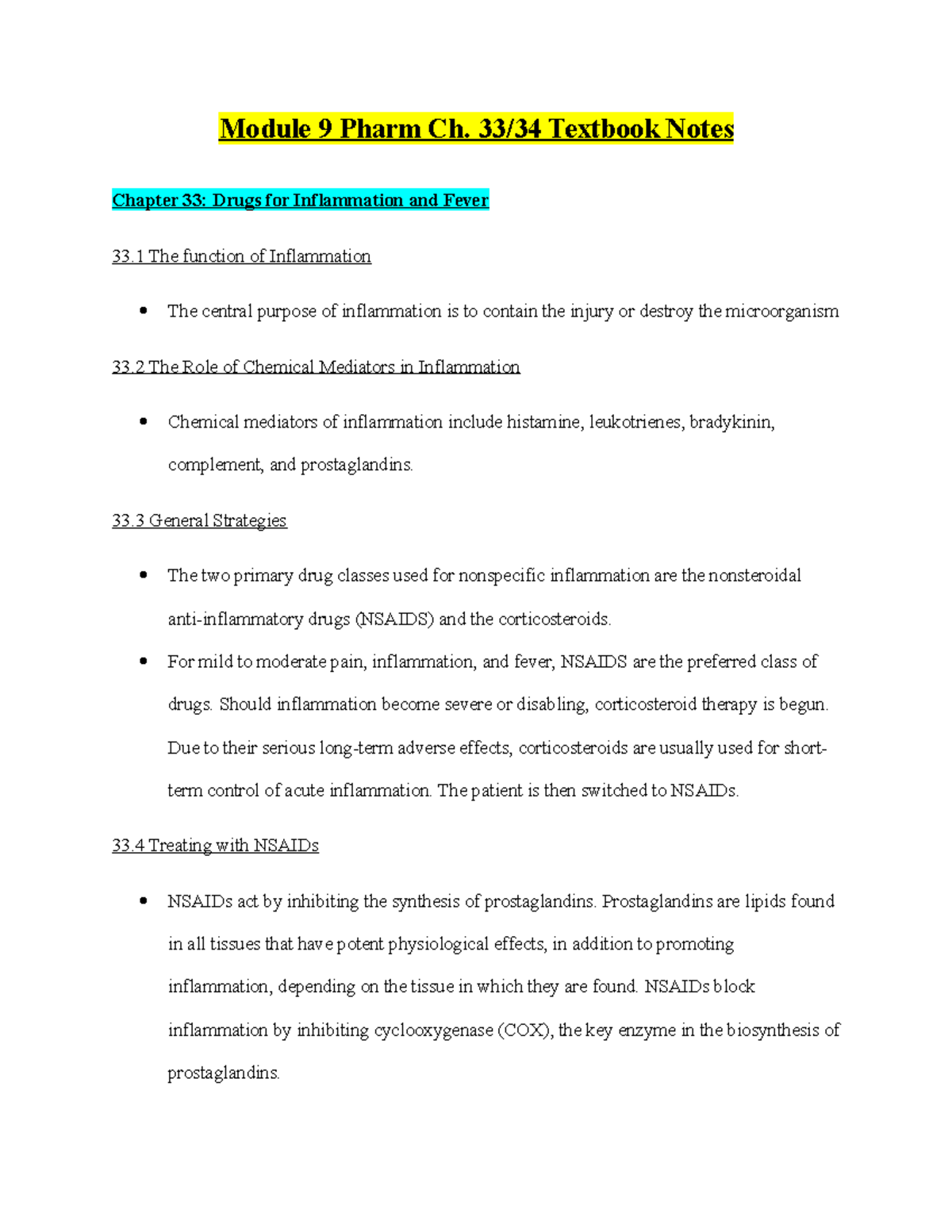 Pharm Txtbk Notes - Module 9 Pharm Ch. 33/34 Textbook Notes Chapter 33 ...