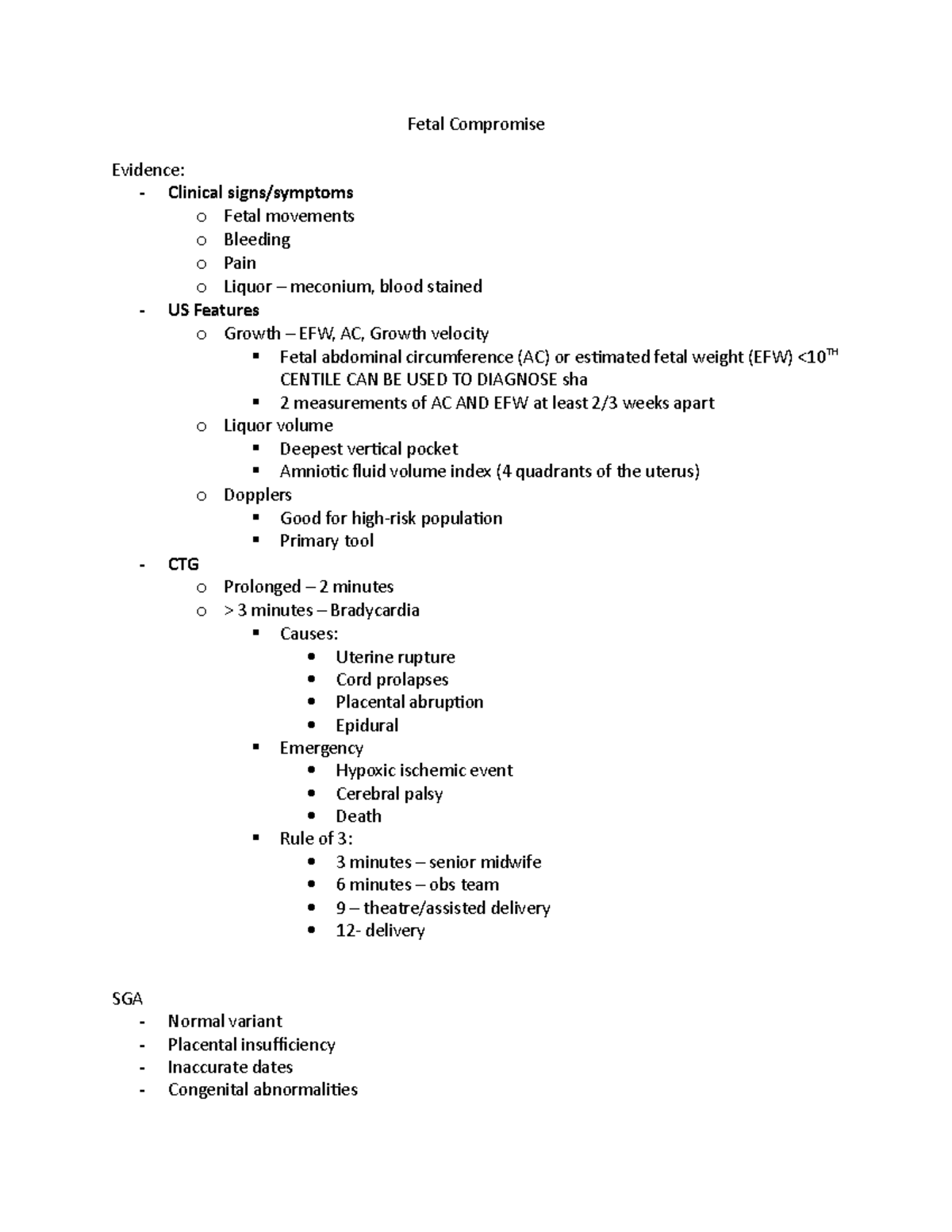 Fetal Compromise seminar notes and review Fetal Compromise Evidence