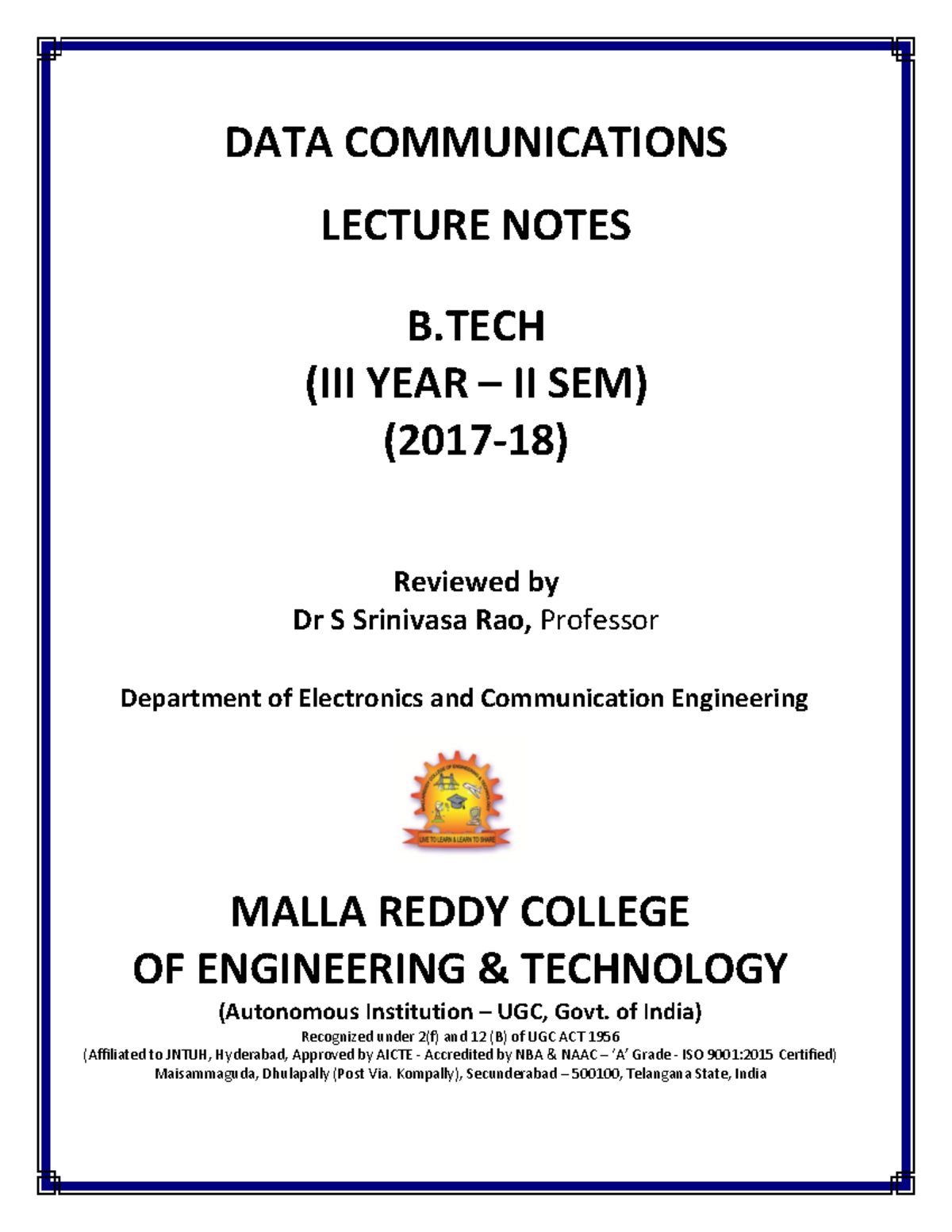 DATA Communications - Lecture Notes - DATA COMMUNICATIONS LECTURE NOTES ...