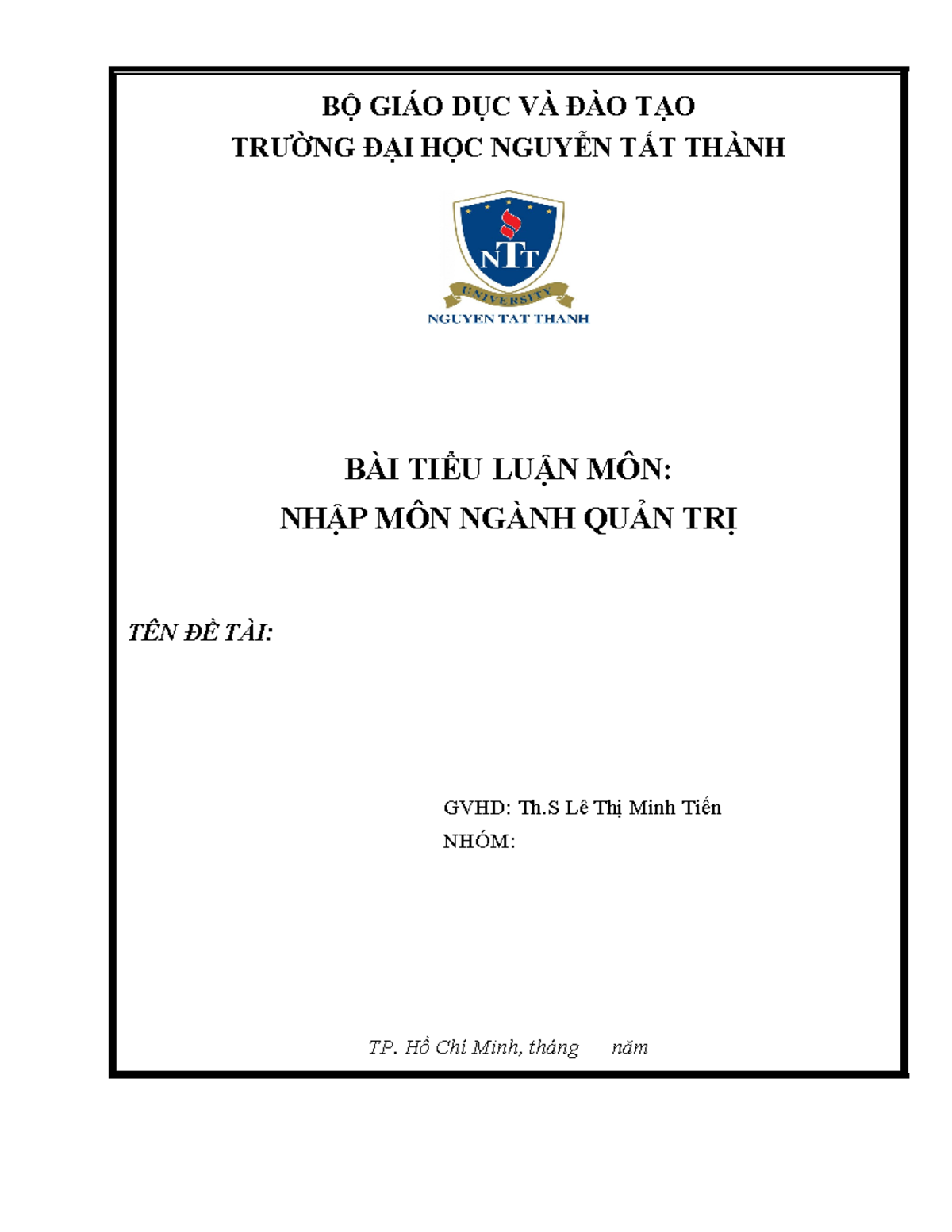 FORM BAI TIEU LUAN MON NHAP MON Nganh QT - BỘ GIÁO DỤC VÀ ĐÀO TẠO ...