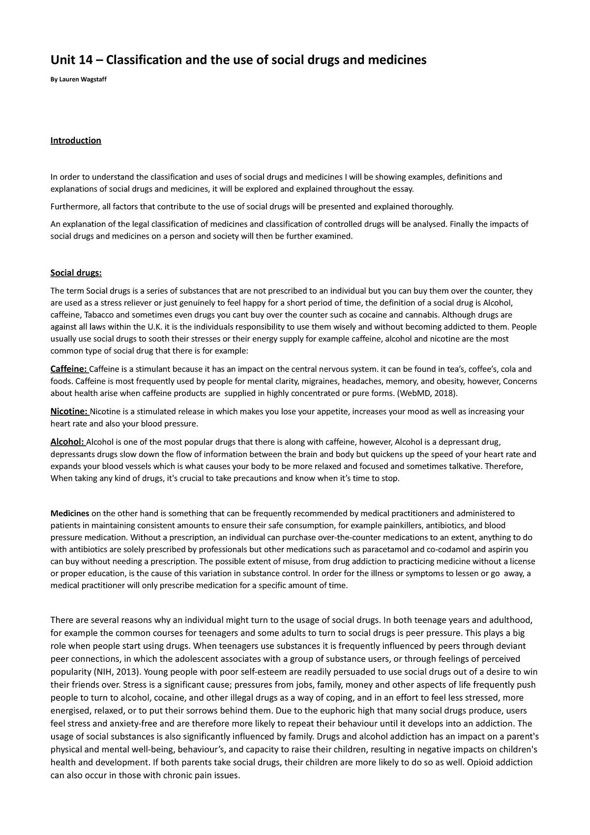 Unit 14 - medicines and drugs - Unit 14 – Classification and the use of ...