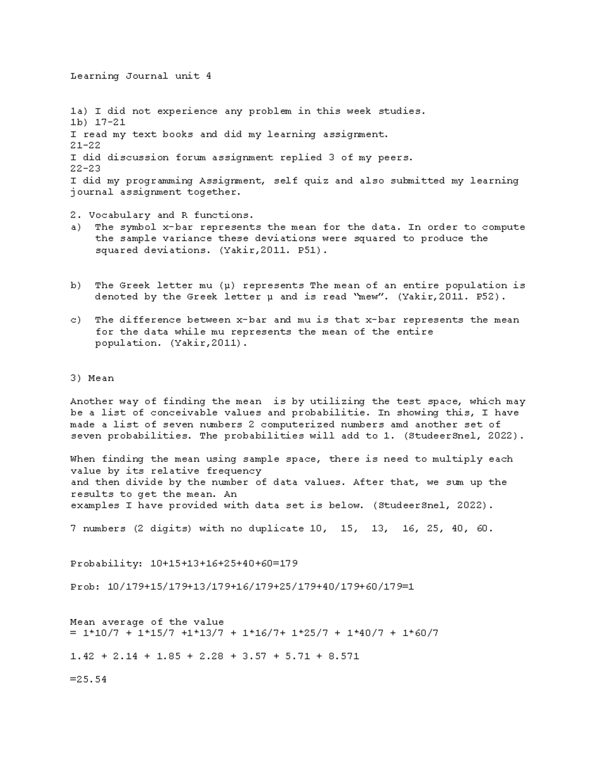 Learning journal unit4 - 1b) 17- I read my text books and did my ...