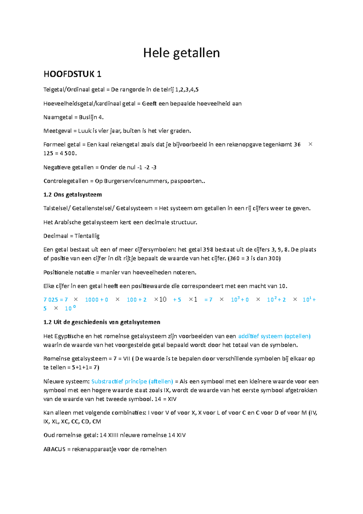 Hele Getallen- Samenvatting - Hele Getallen HOOFDSTUK 1 Telgetal ...