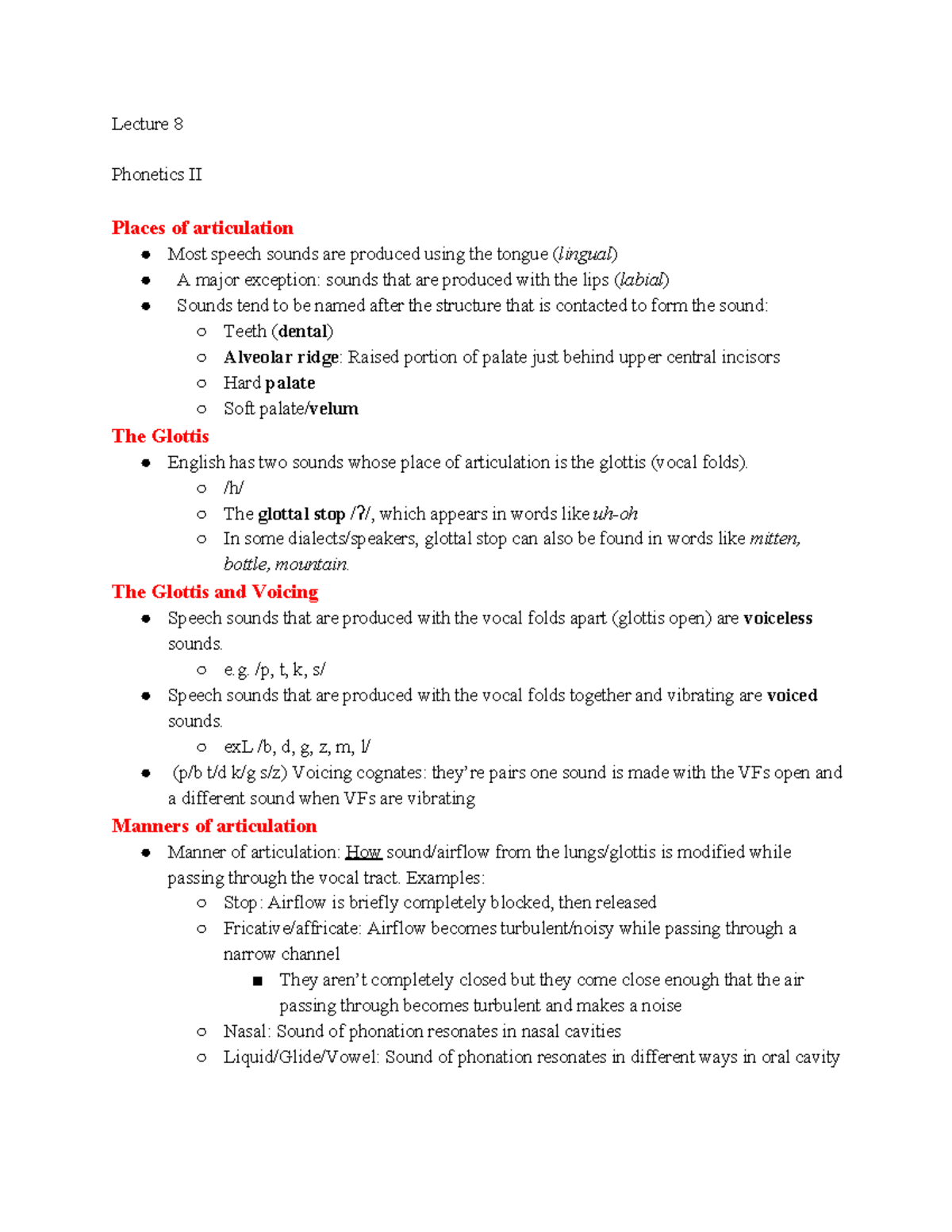 Week 5 Lecture 1 - Phonetics II - Lecture 8 Phonetics II Places of ...