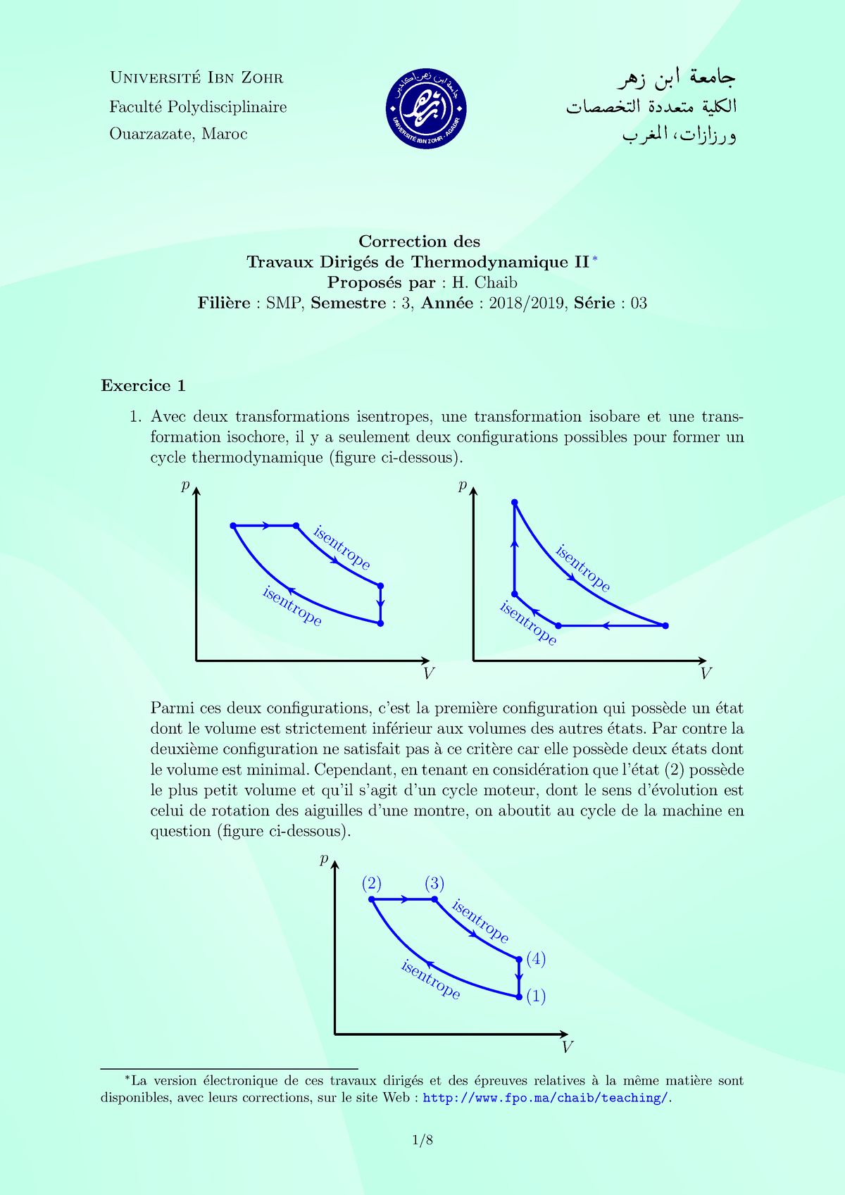Thermodynamique II TD Corr 03 - Universit ́e Ibn Zohr ماج اةع اك أ ـره ...