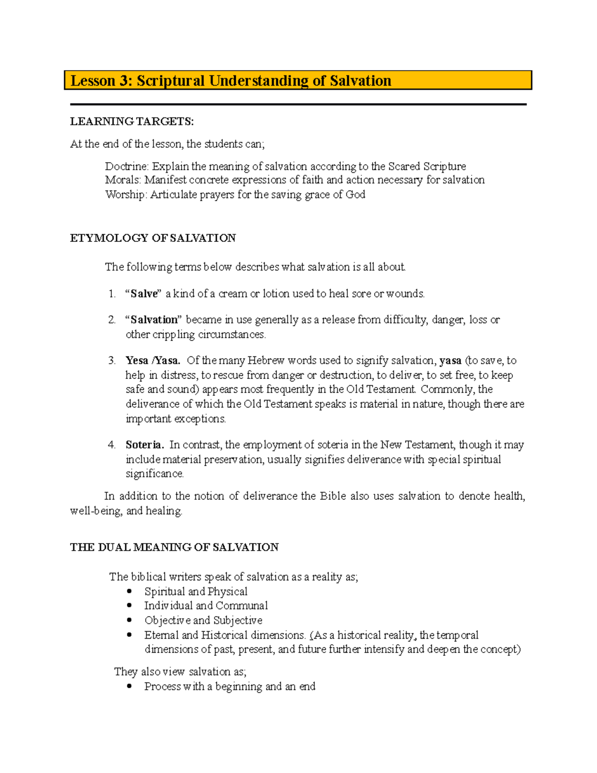 3 - N/A - Lesson 3: Scriptural Understanding of Salvation LEARNING ...