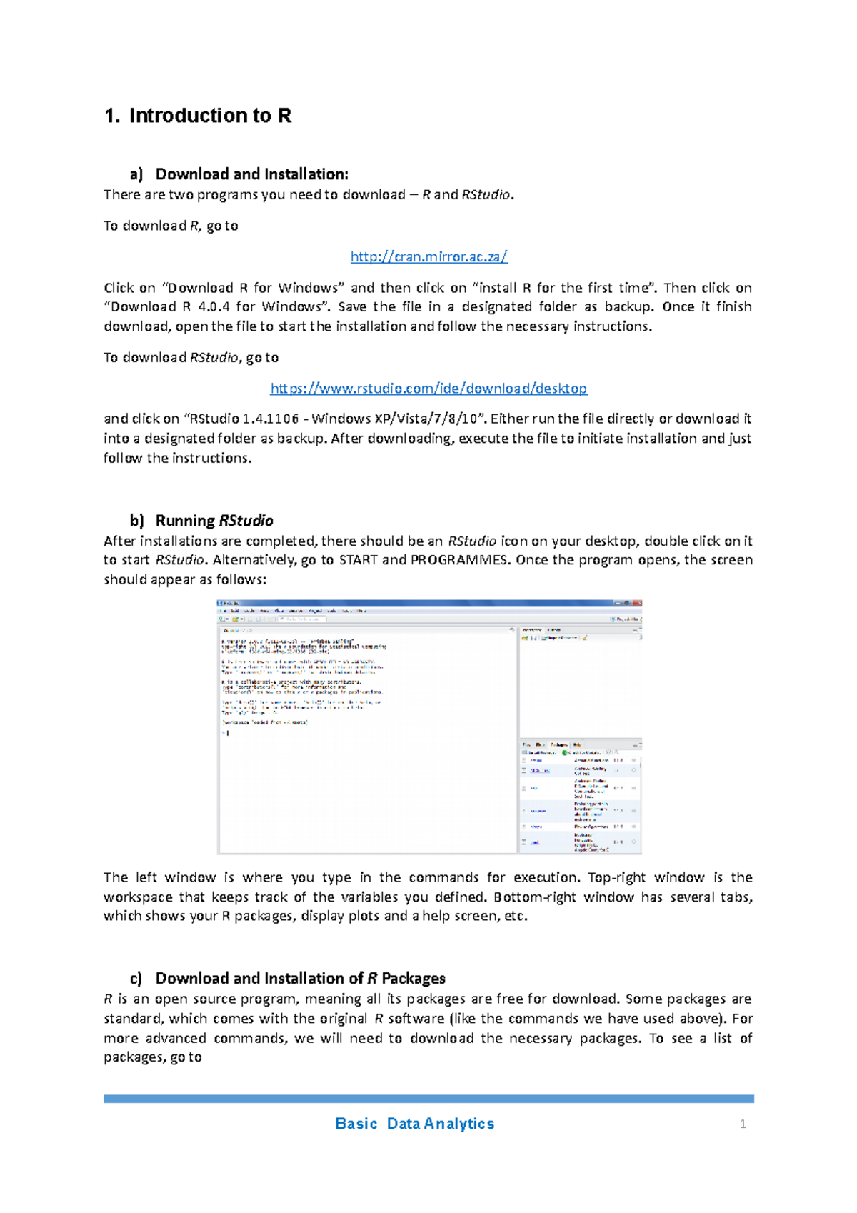 R Examples 2021 - 1. Introduction to R a) Download and Installation ...