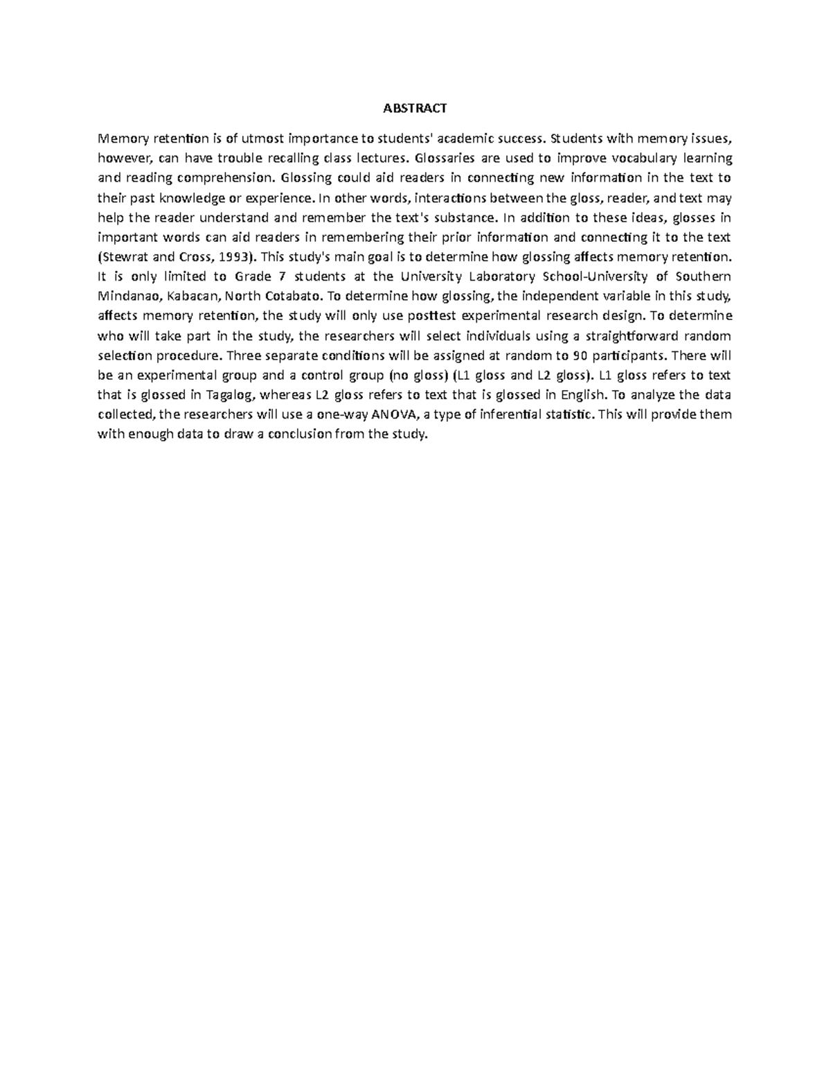 Abstract - ABSTRACT Memory retention is of utmost importance to ...
