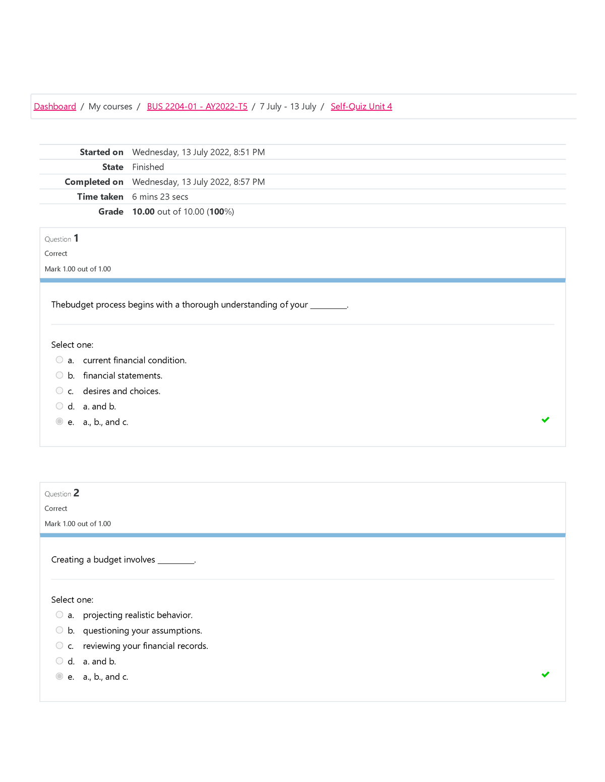 Self-Quiz Unit 4 Attempt Review - Started On Wednesday, 13 July 2022, 8 ...