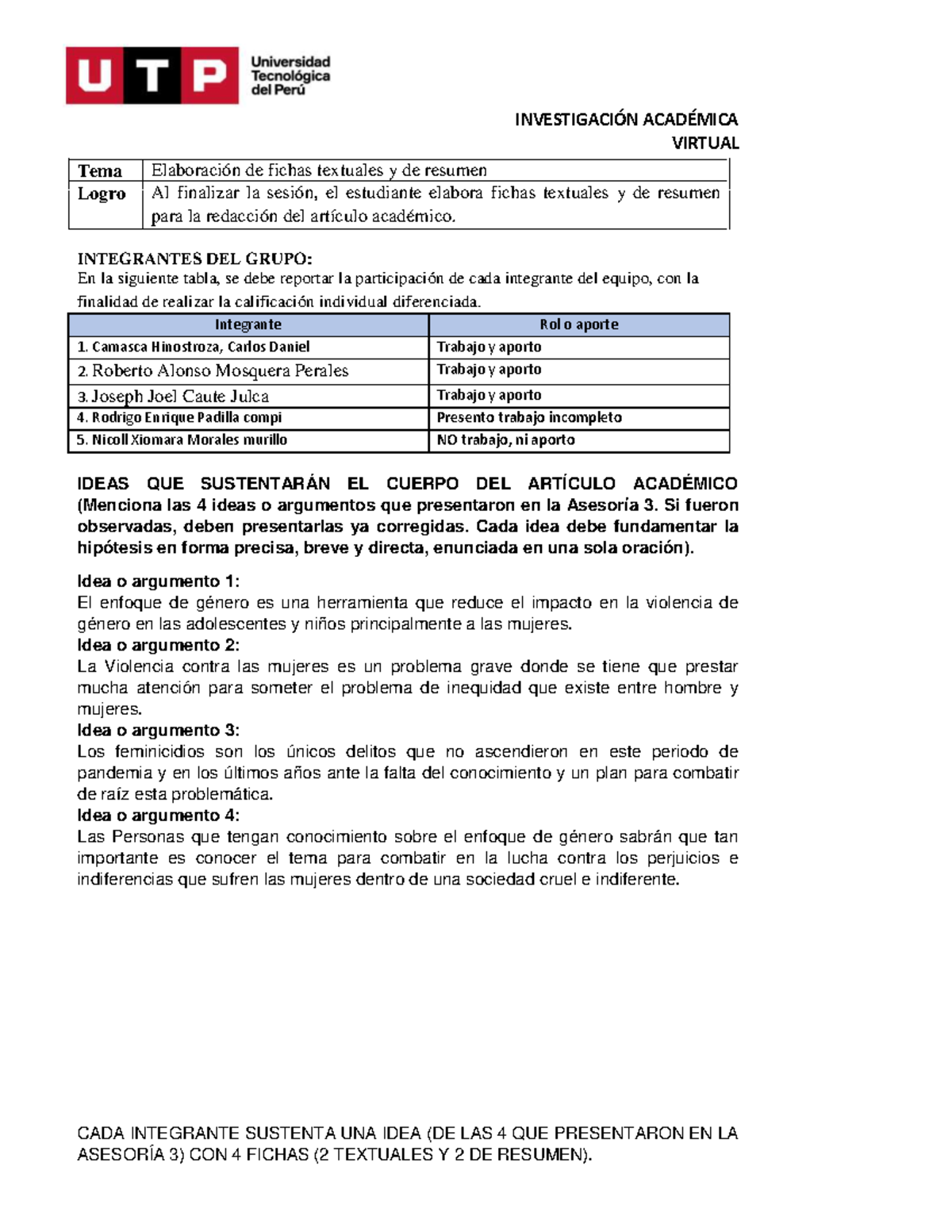 Formato S9 Tarea Fichas Textuales Y De Resumen InvestigaciÓn AcadÉmica Virtual Integrantes 6414