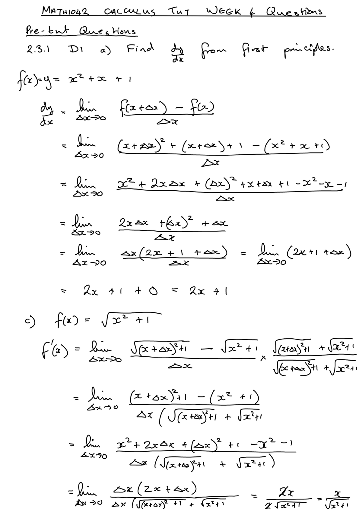 Math1042 Calc Tut Questions Week4 - MATH1042A - Engineer - Studocu