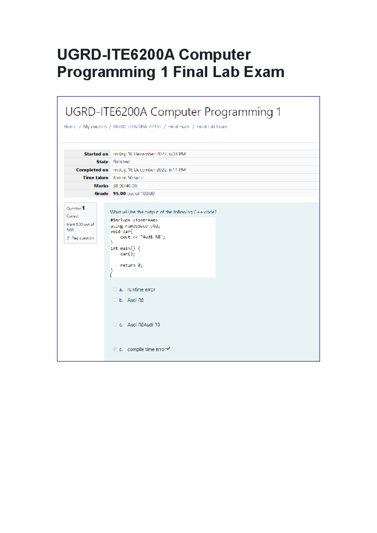 UGRD-ITE6200A Computer Programming 1 Final Lab Exam - Studocu