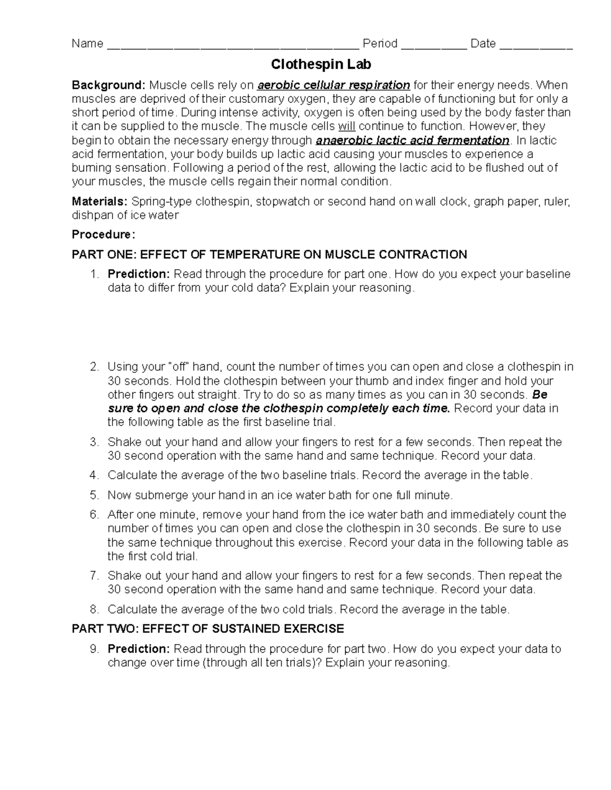 Lab Clothespins Inclass lab notes Name