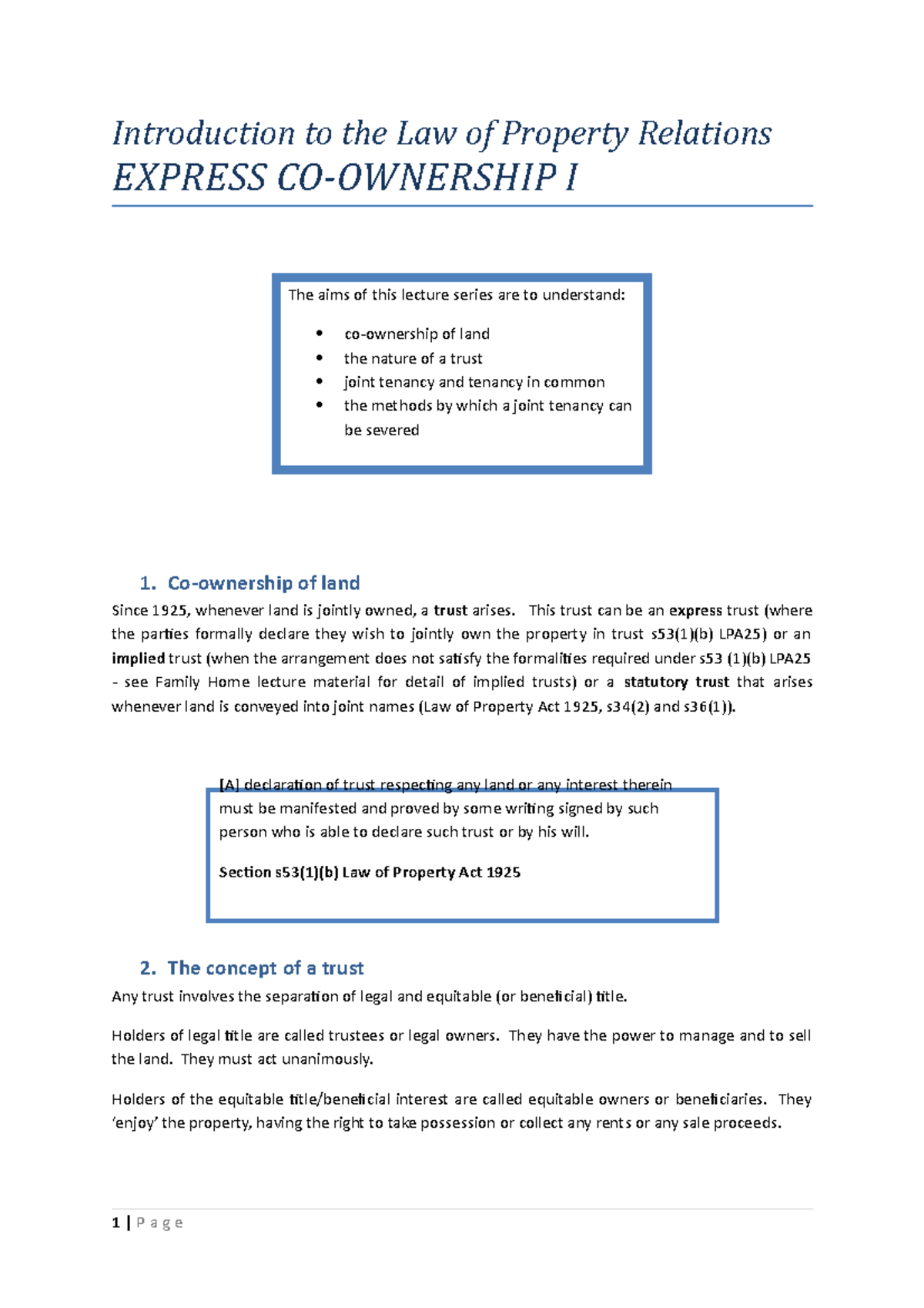 Lecture - Express Co-ownership Lecture Notes copy - Introduction to the ...