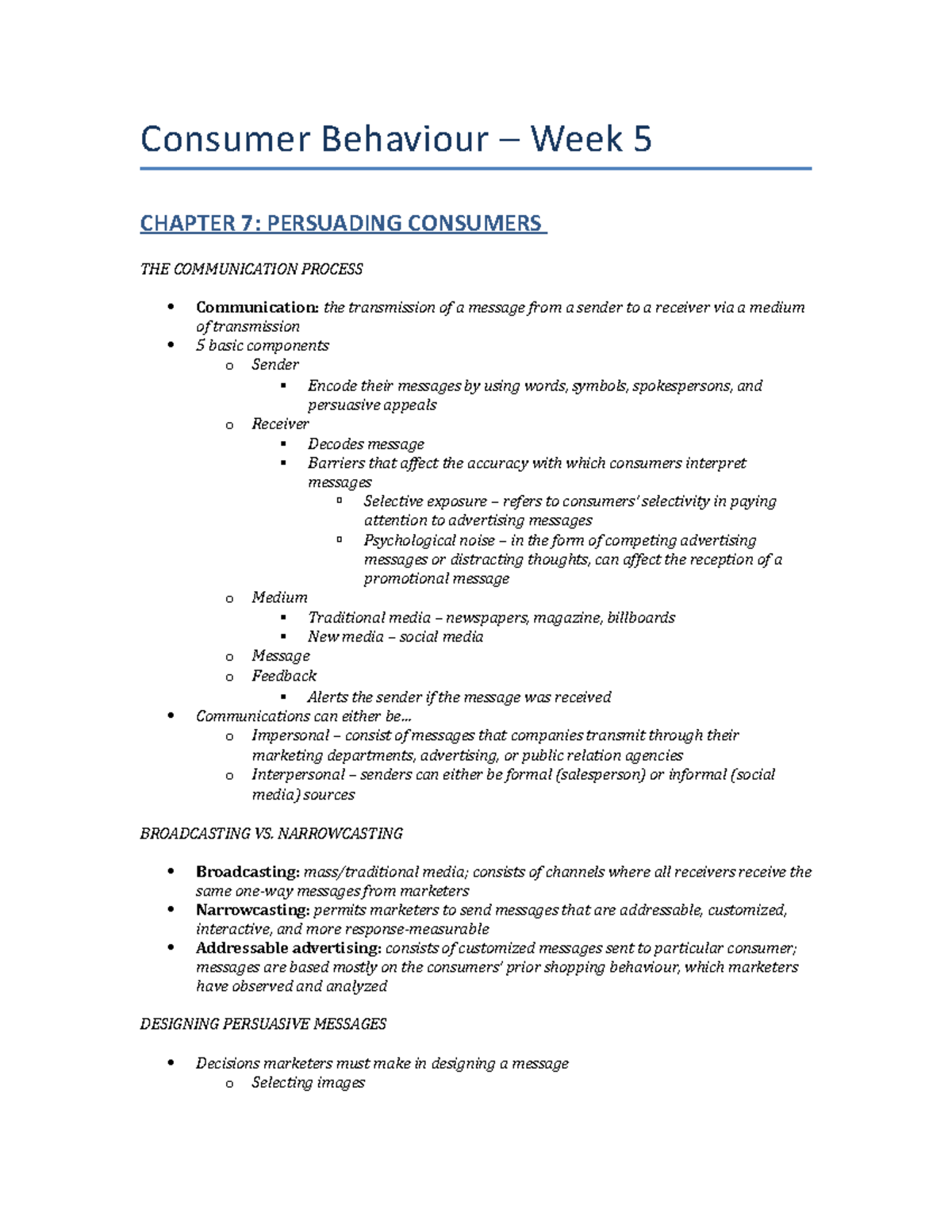 Week 5 (MCS2600) - Summary Fundamentals of Consumer Behaviour FW ...