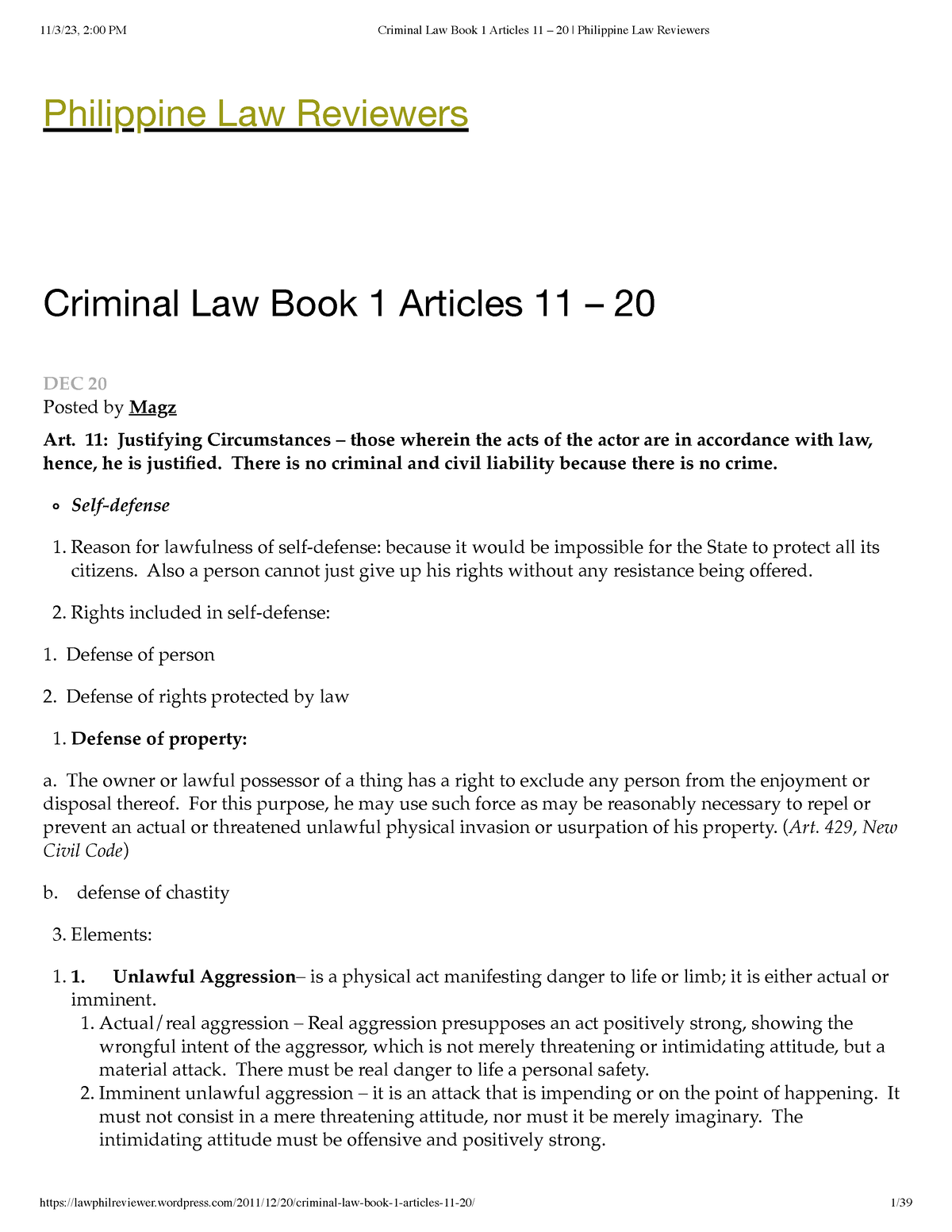 Criminal Law Book 1 Articles 11 – 20 Philippine Law Reviewers - Posted ...