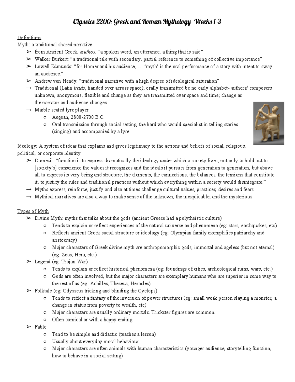 CS2200 Quiz 1 Lecture Notes - CLassics 2200: Greek And Roman Mythology ...