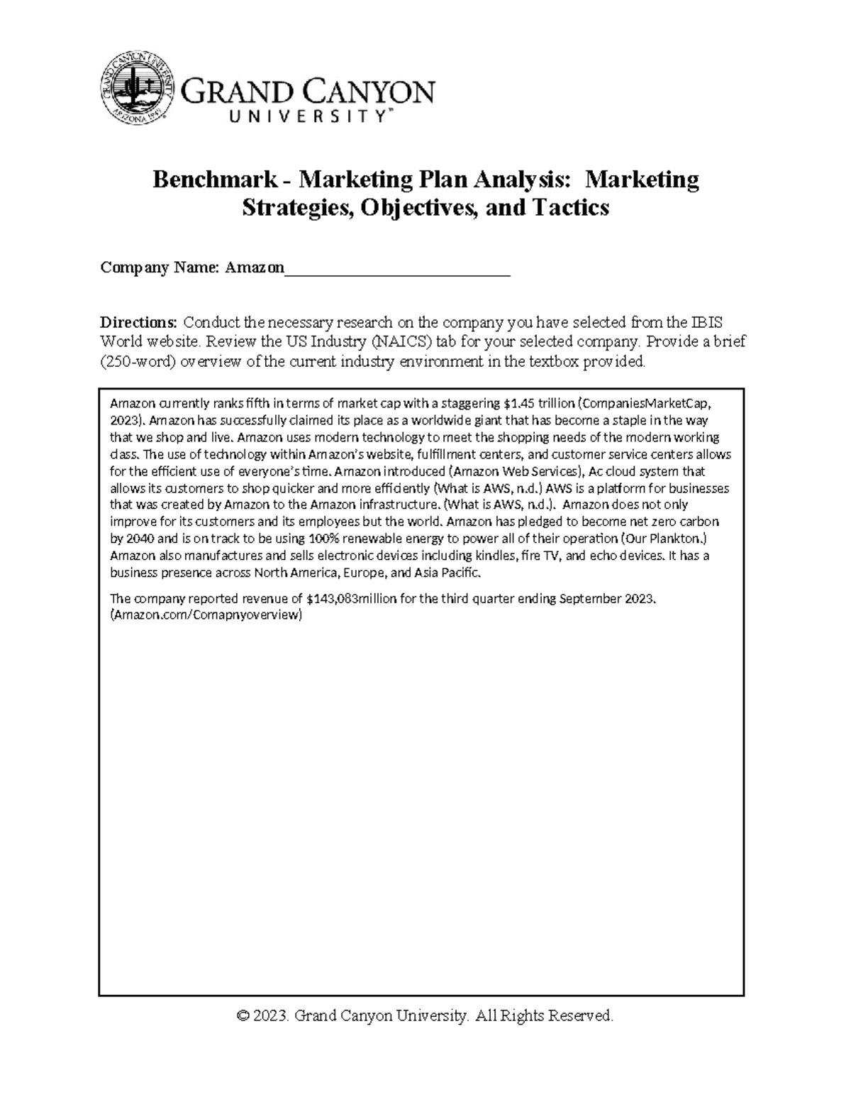 Amazon paper - Benchmark - Marketing Plan Analysis: Marketing ...