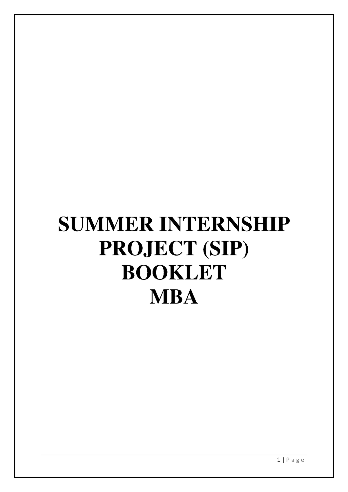 Summer Internship Booklet for MBA Students SUMMER INTERNSHIP PROJECT