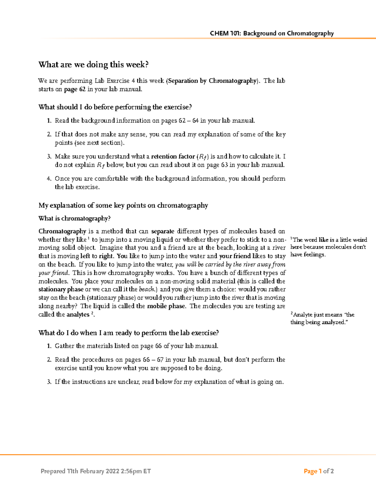 Chromatography Instructions CHEM 101 Background on Chromatography