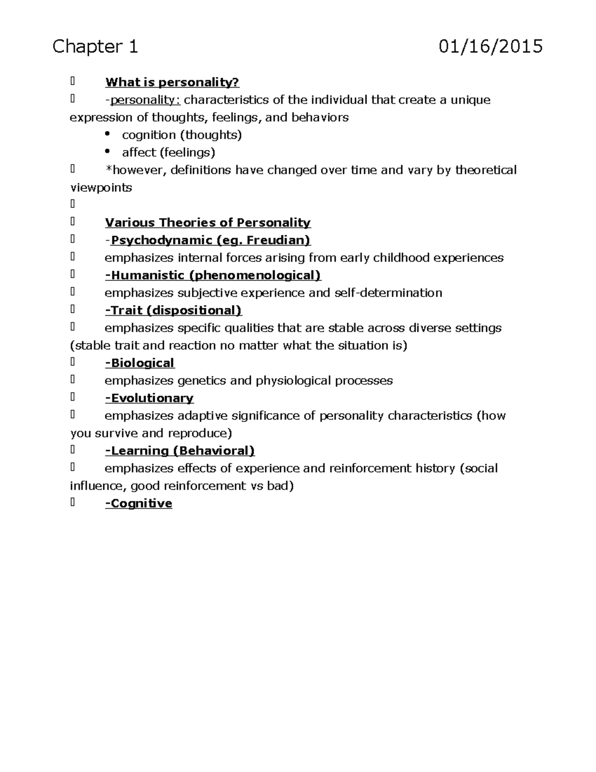 Chapter 1 - Lecture on the intro to personality psychology taught by ...