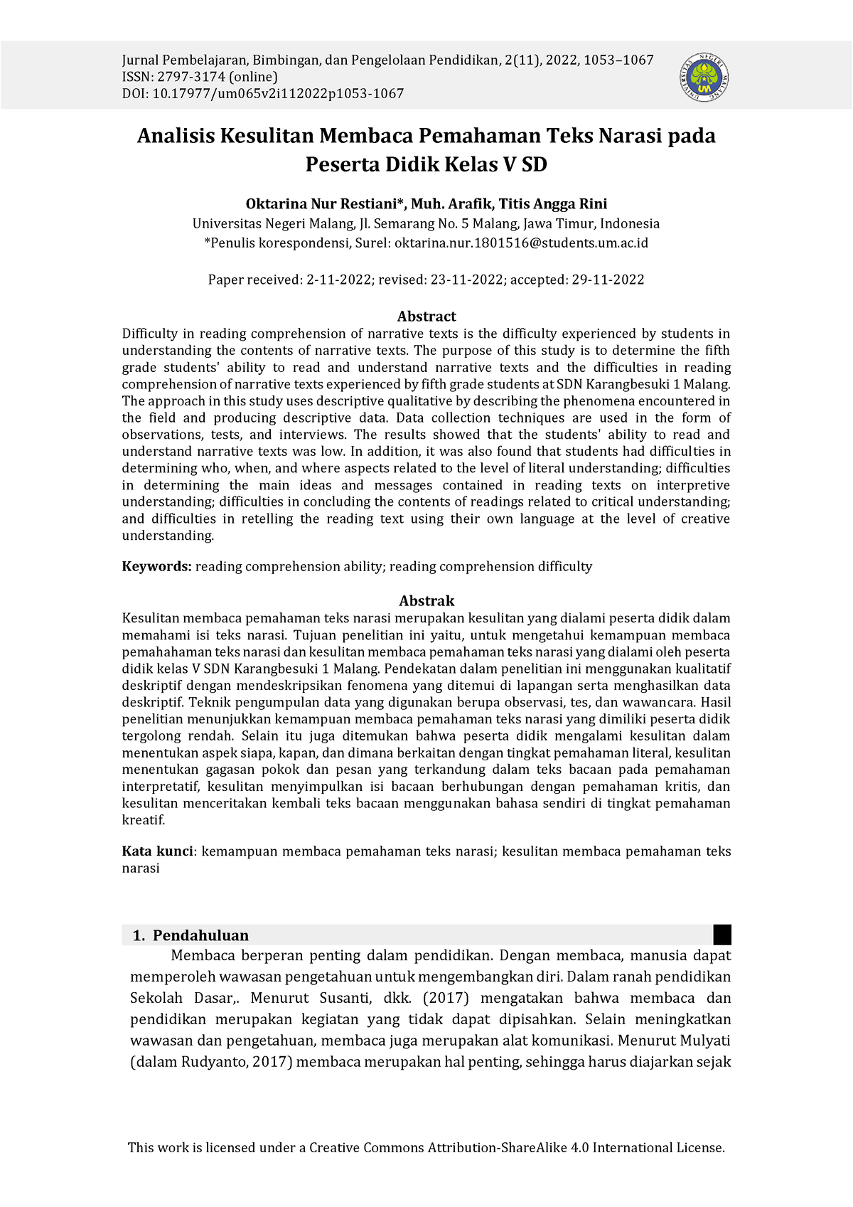 Analisis Kesulitan Membaca Pemahaman Teks Narasi P - ISSN: 2797-3174 ...