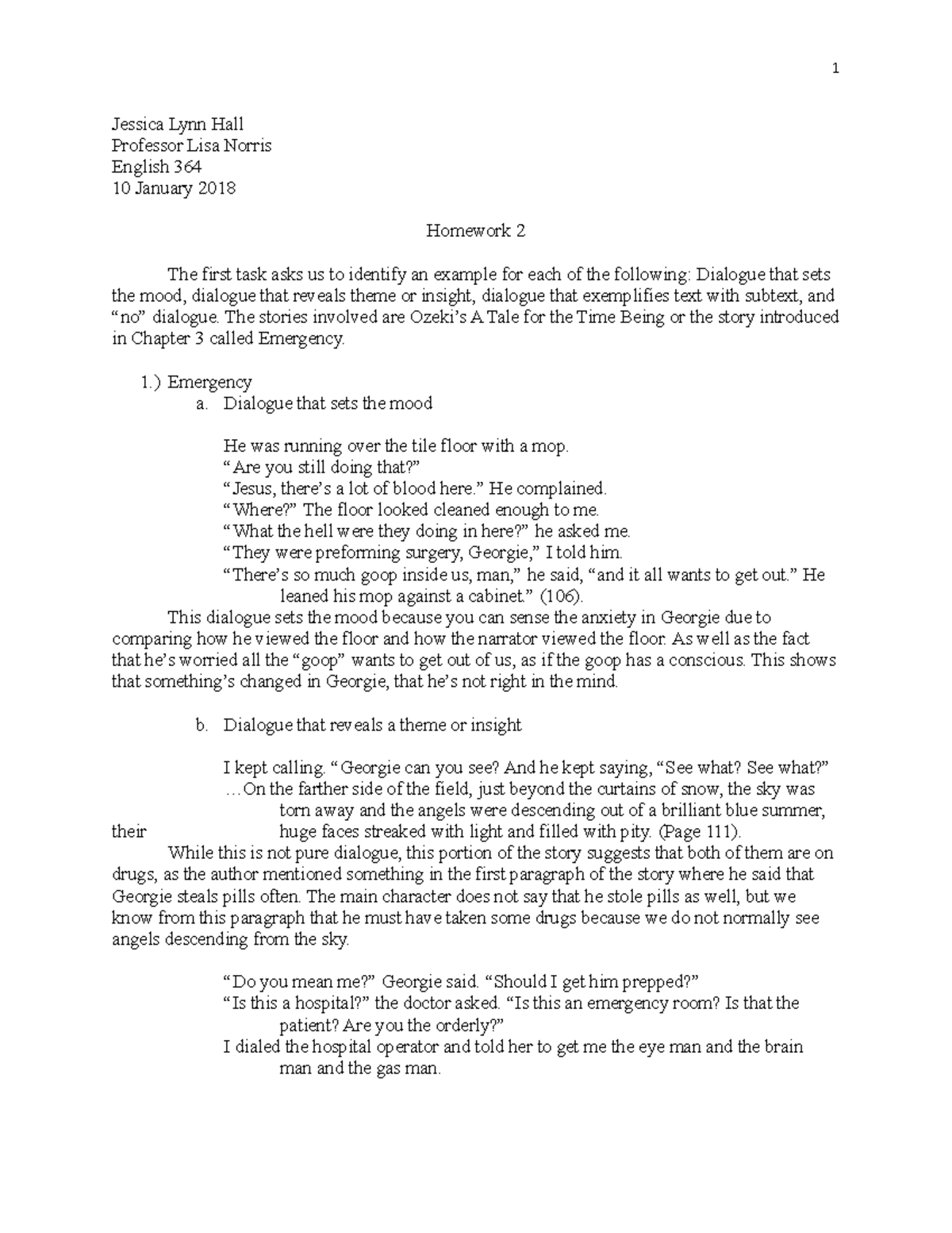 Homework 2 - Jessica Lynn Hall Professor Lisa Norris English 364 10 ...