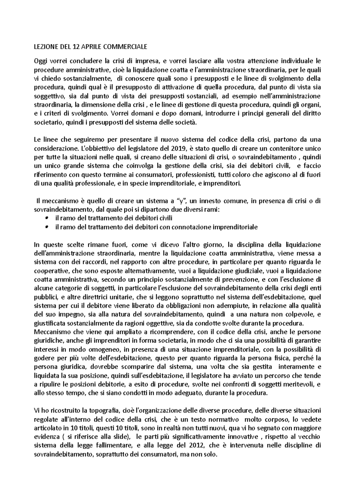 Lezione Diritto Commerciale - LEZIONE DEL 12 APRILE COMMERCIALE Oggi ...