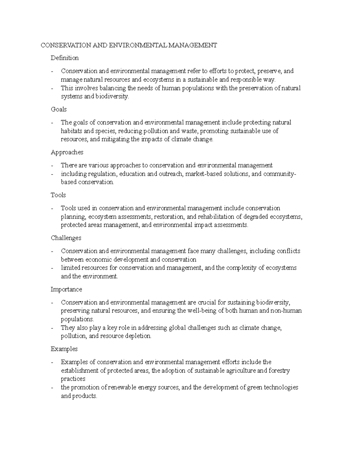 Conservation AND Environmental Management Notes 1 - CONSERVATION AND ...