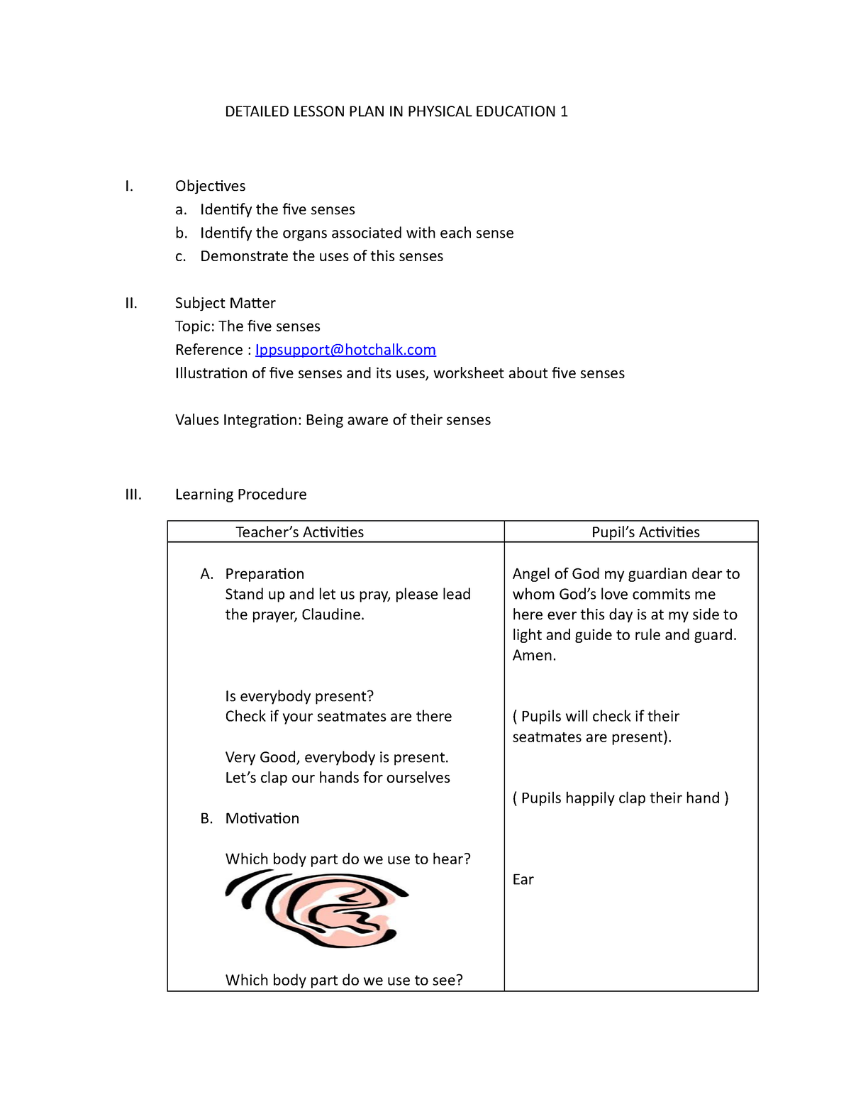 Detailed Lesson PLAN IN Physical Education 1 - DETAILED LESSON PLAN IN ...