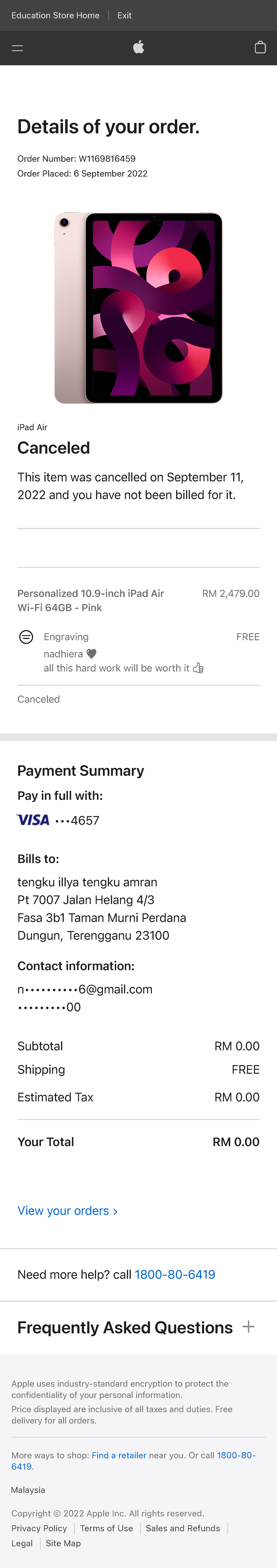 Order Details Education Apple (MY) Details of your order. Order