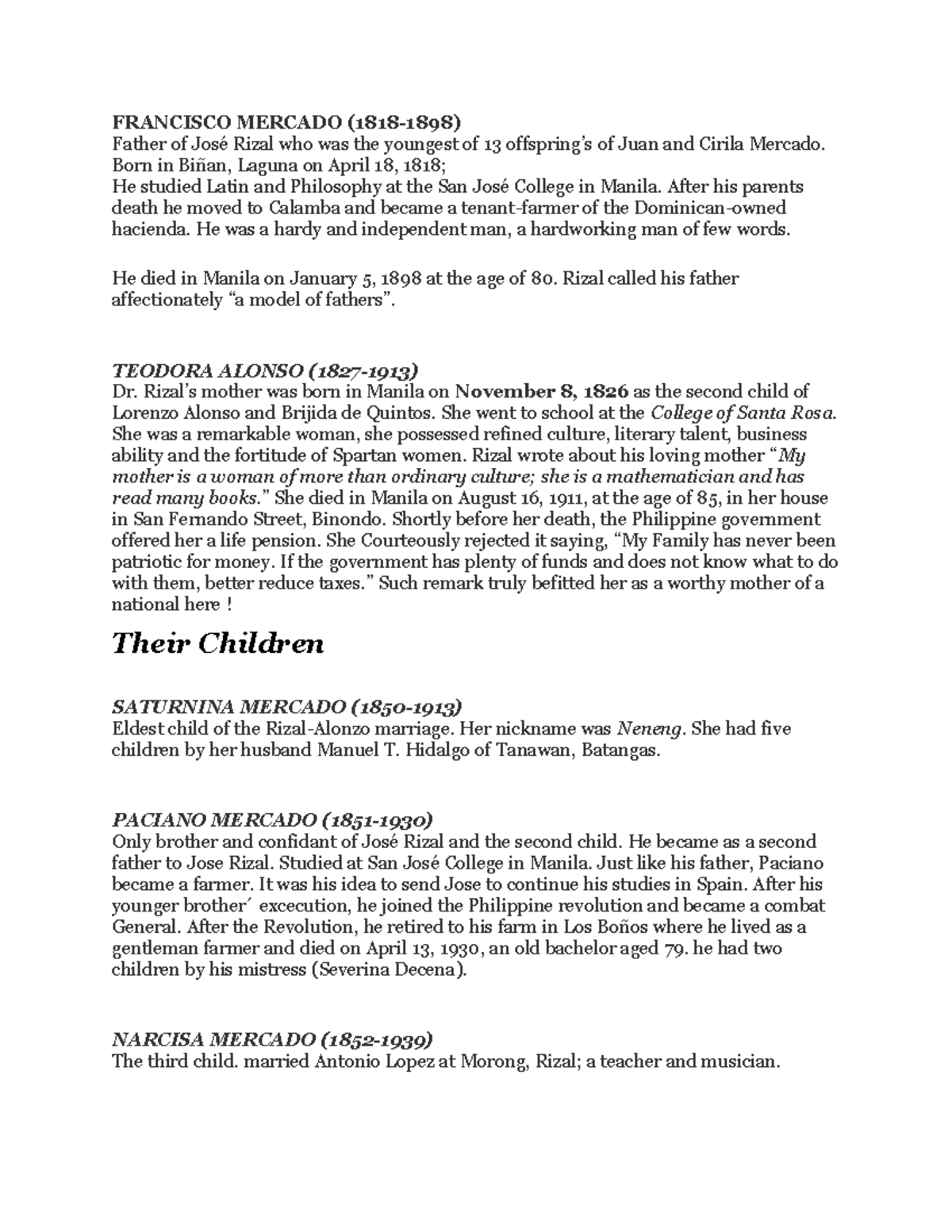 Francisco Mercado - none - FRANCISCO MERCADO (1818-1898) Father of José ...